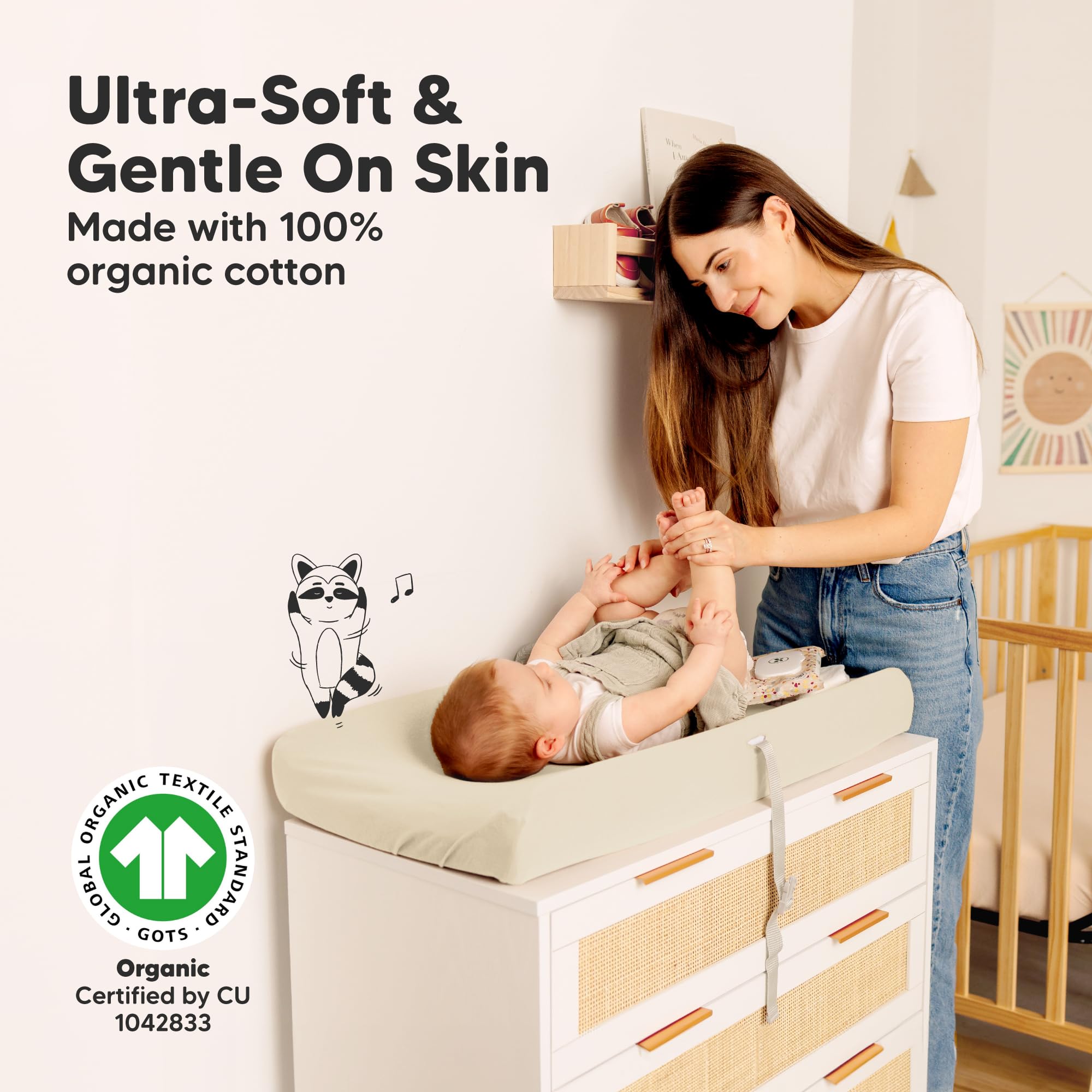 KeaBabies SnugFit Changing Pad Cover Cameo stays secure through wiggles and everyday use.