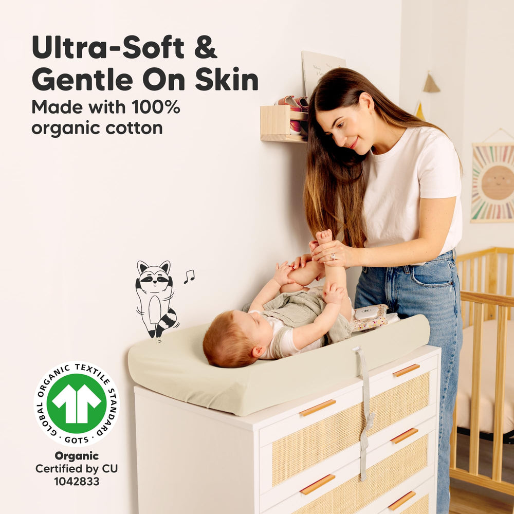 KeaBabies SnugFit Changing Pad Cover Cameo stays secure through wiggles and everyday use.