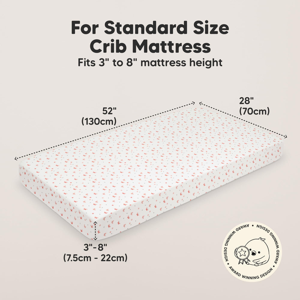 KeaBabies crib sheet showing SnugFit elastic band for secure hold