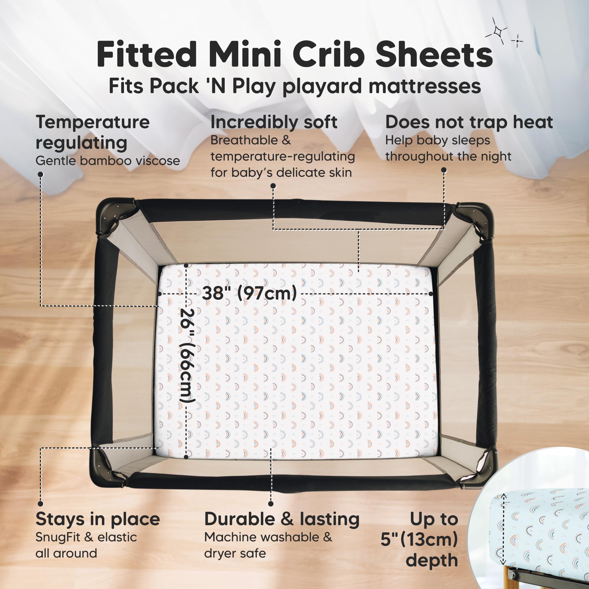 Keababies snugfit mini sheet showing easy on off design