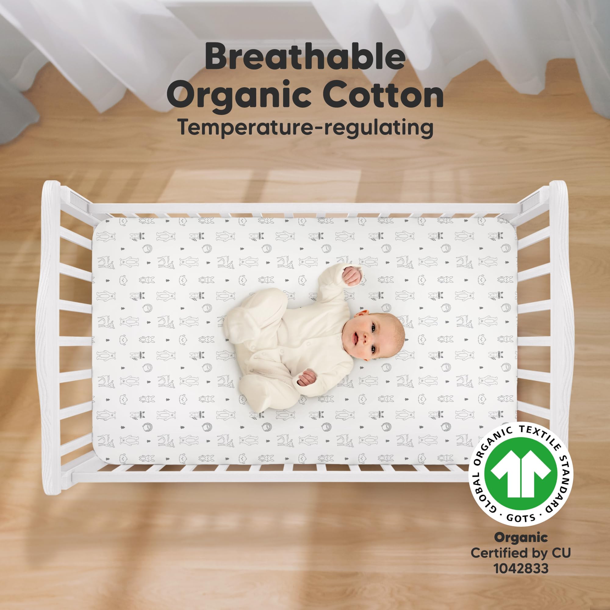 KeaBabies SnugFit Tech keeps the crib sheet in place