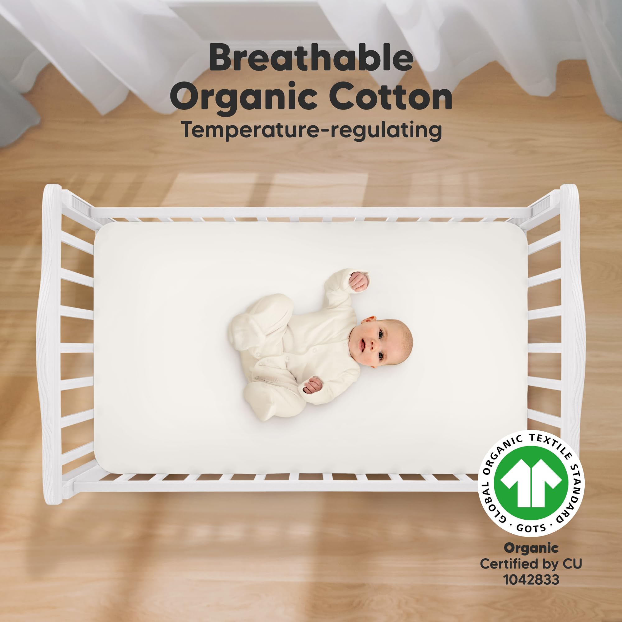 KeaBabies SnugFit Tech crib sheet demonstrates easy-to-fit design.