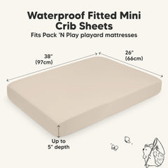 KeaBabies SnugFit Tech stretch demonstrated for easy fitting on a mini crib sheet.