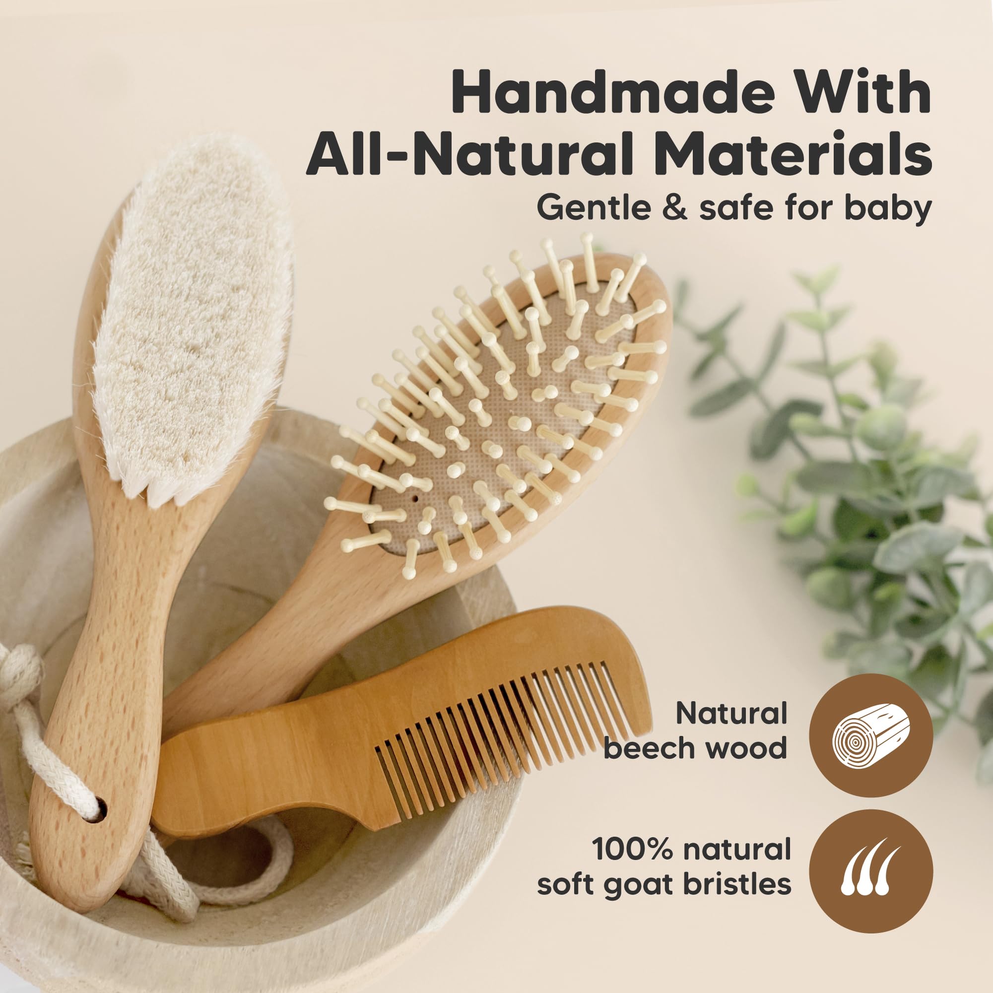 KeaBabies soft goat bristle brush close-up enhances gentle scalp care