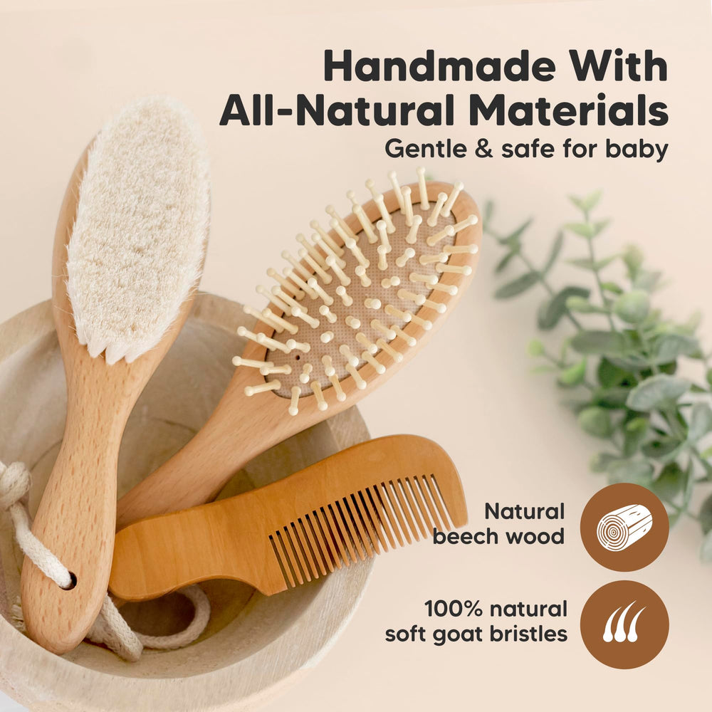 KeaBabies soft goat bristle brush close-up enhances gentle scalp care