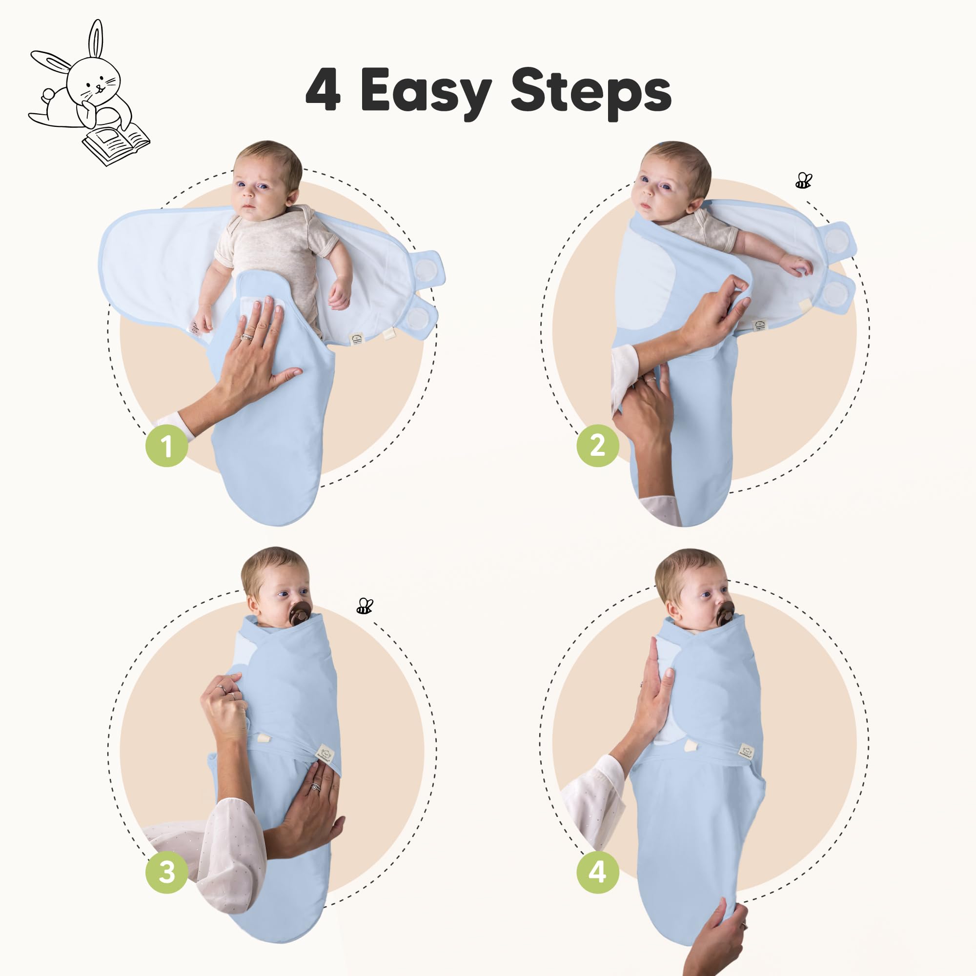 KeaBabies Swaddle with soft hook-and-loop closures for gentle skin contact