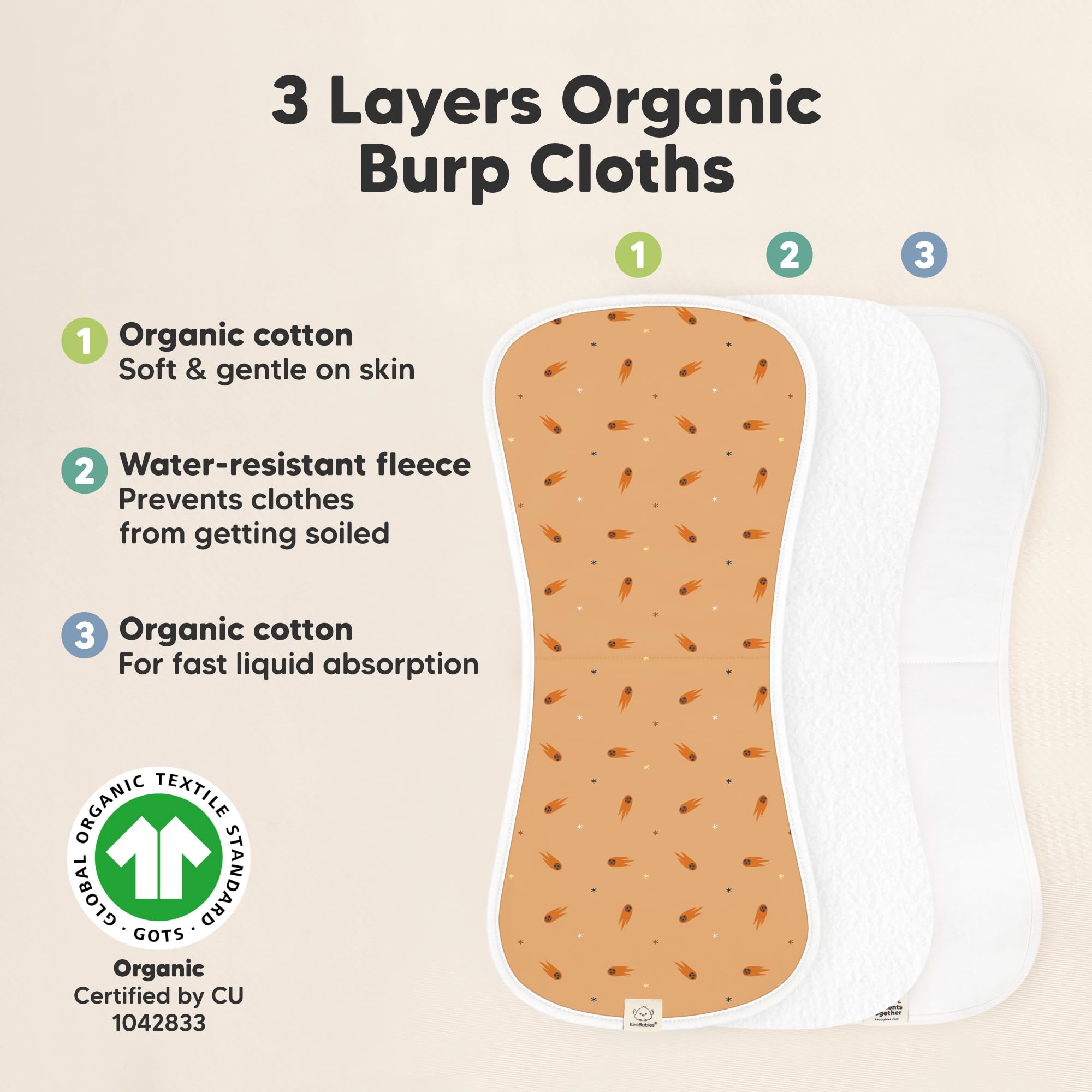 KeaBabies soft plush organic cotton burp cloth ideal for sensitive skin