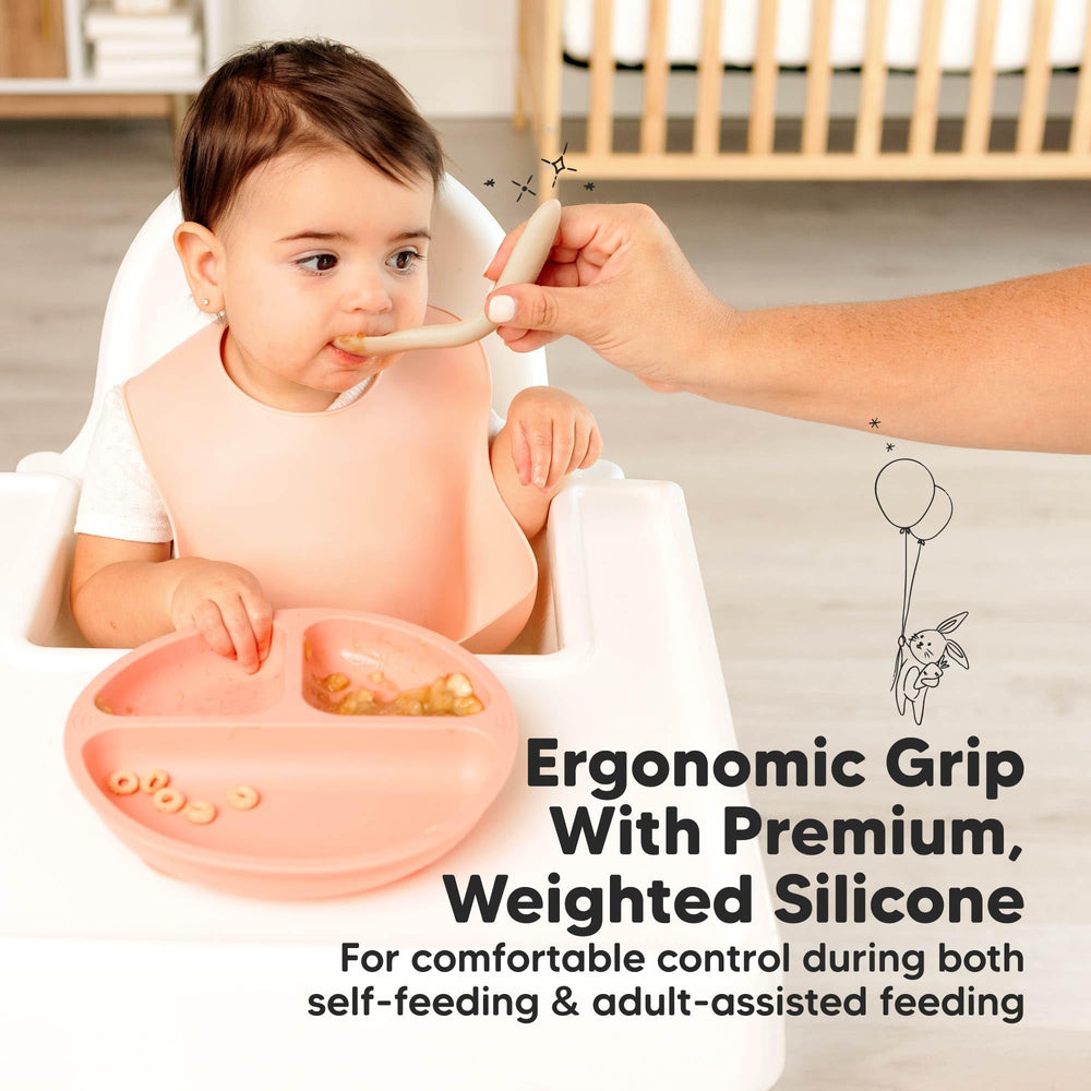 KeaBabies soft rounded scoop eases puree and solids for tiny mouths.