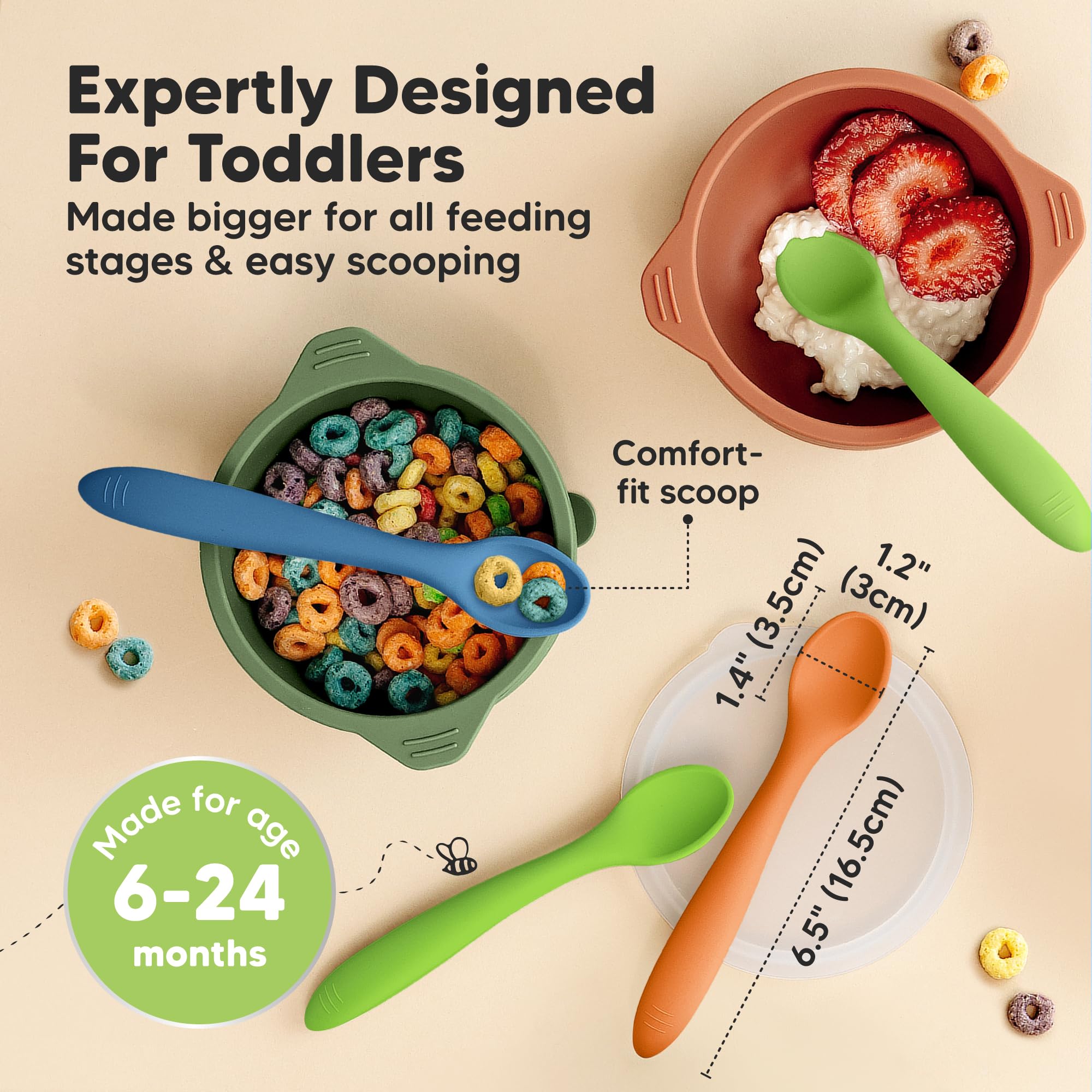 KeaBabies soft-scoop spoons provide gentle teething comfort during meals.