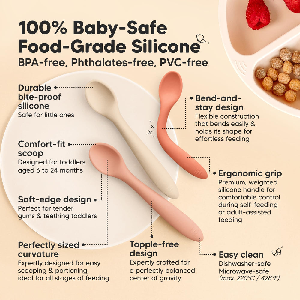 KeaBabies soft-scoop spoon design gentle on tiny mouths
