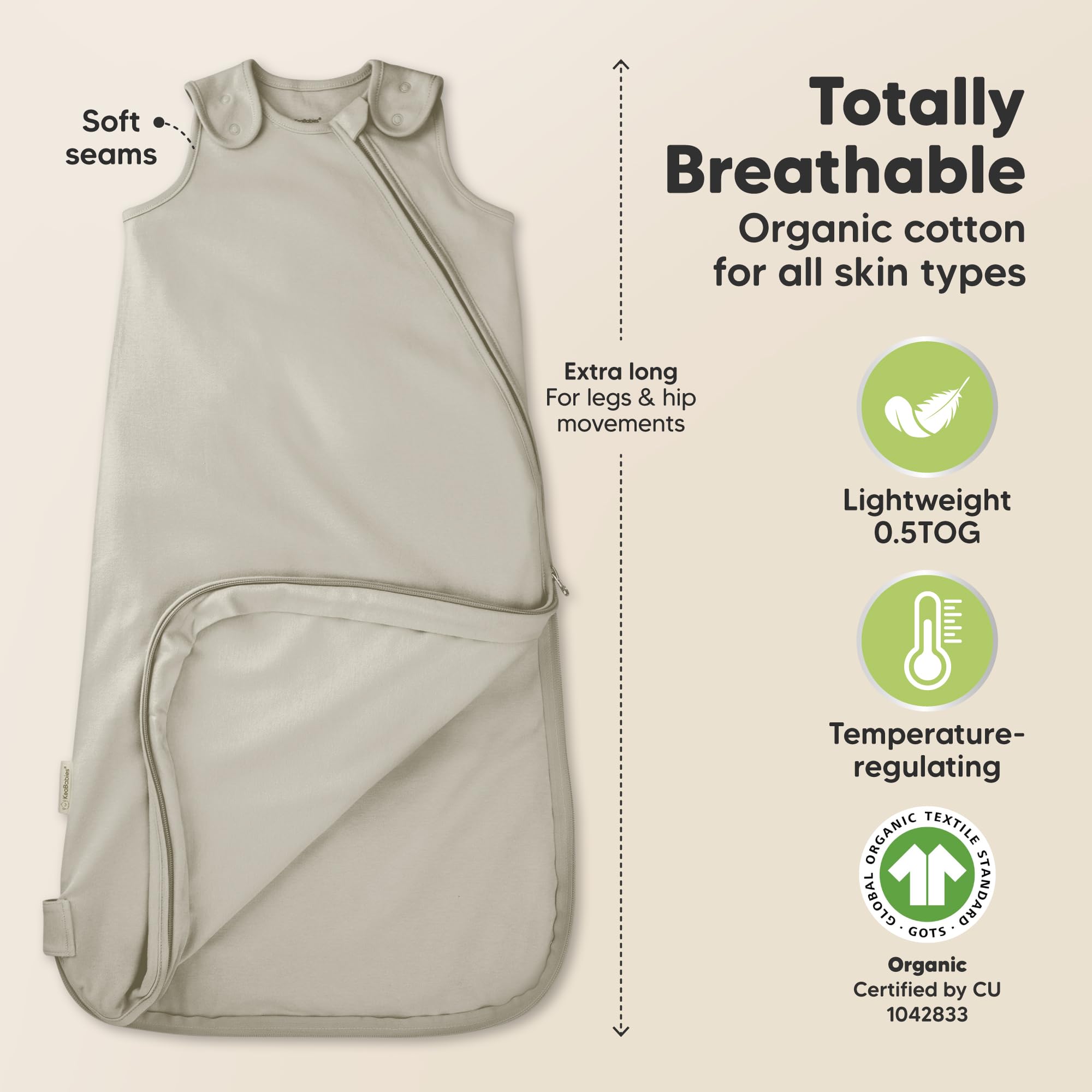 KeaBabies Sleep Sack features a full-length zipper for quick diaper changes.