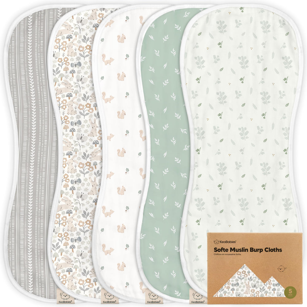 KeaBabies Softe Burp Cloths with 8-layer absorbent bamboo-cotton fabric in Prairie.