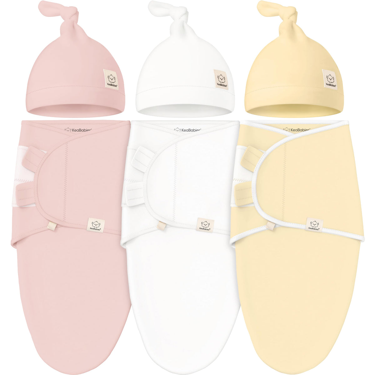KeaBabies soothe swaddle with hats in daffodil for newborn calm and secure sleep