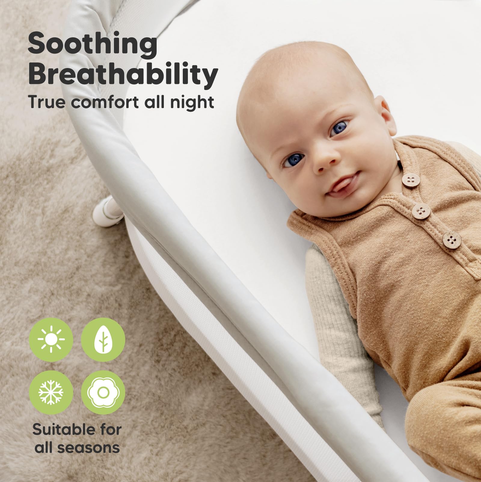 KeaBabies Soothe sheet uses SnugFit Tech for quick, secure dressing.