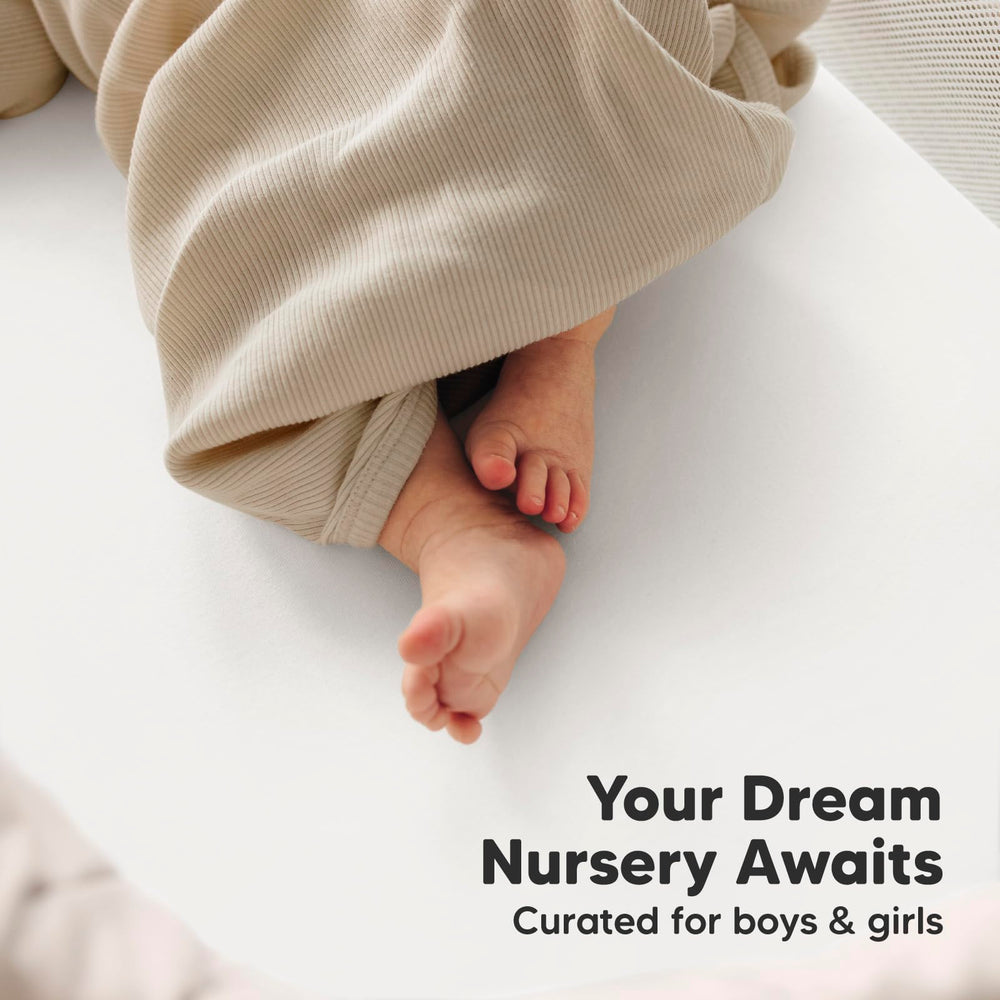 KeaBabies Soothe sheet comes in soft white for nursery harmony.