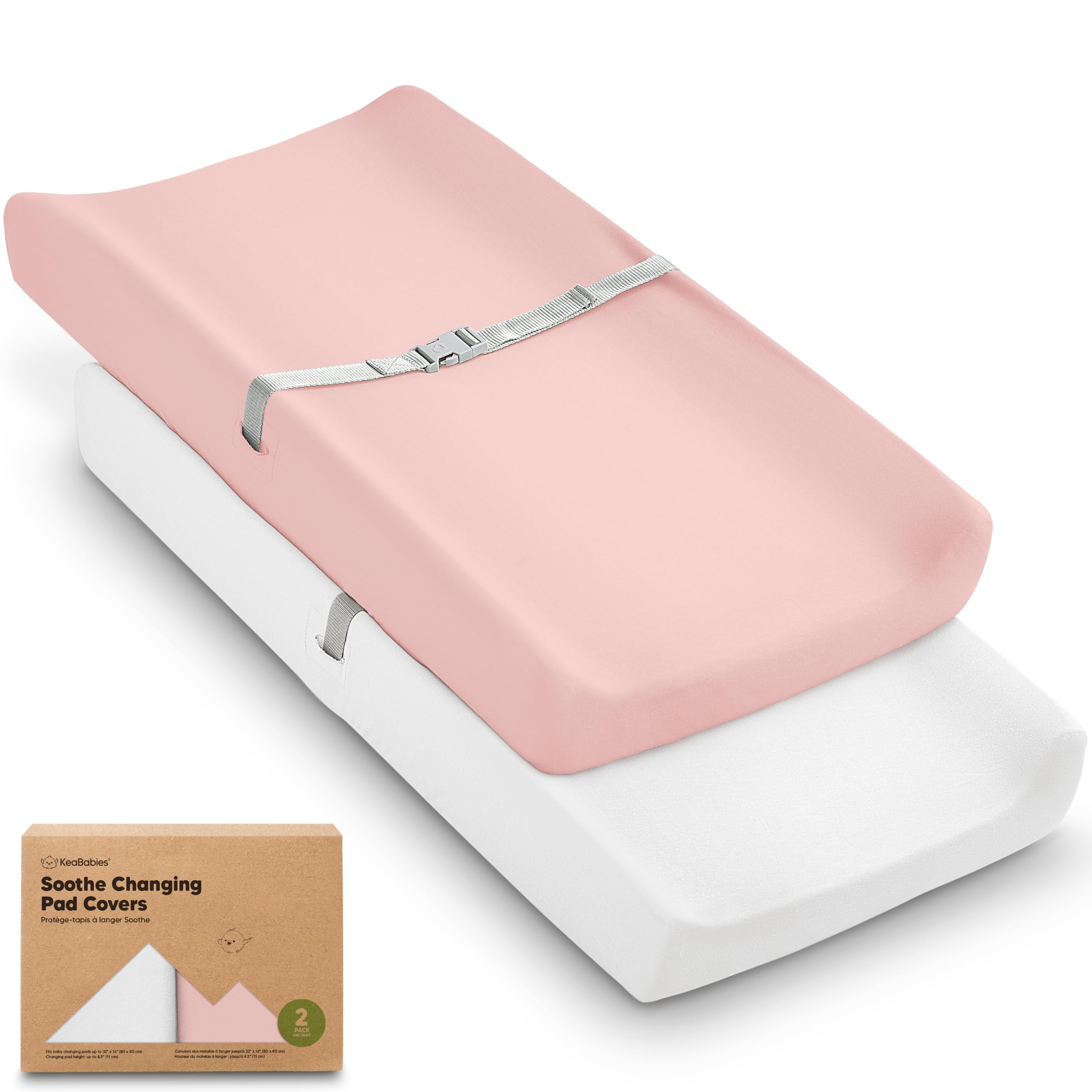 KeaBabies Soothe changing pad cover in Rose on the pad for gentle diaper changes.