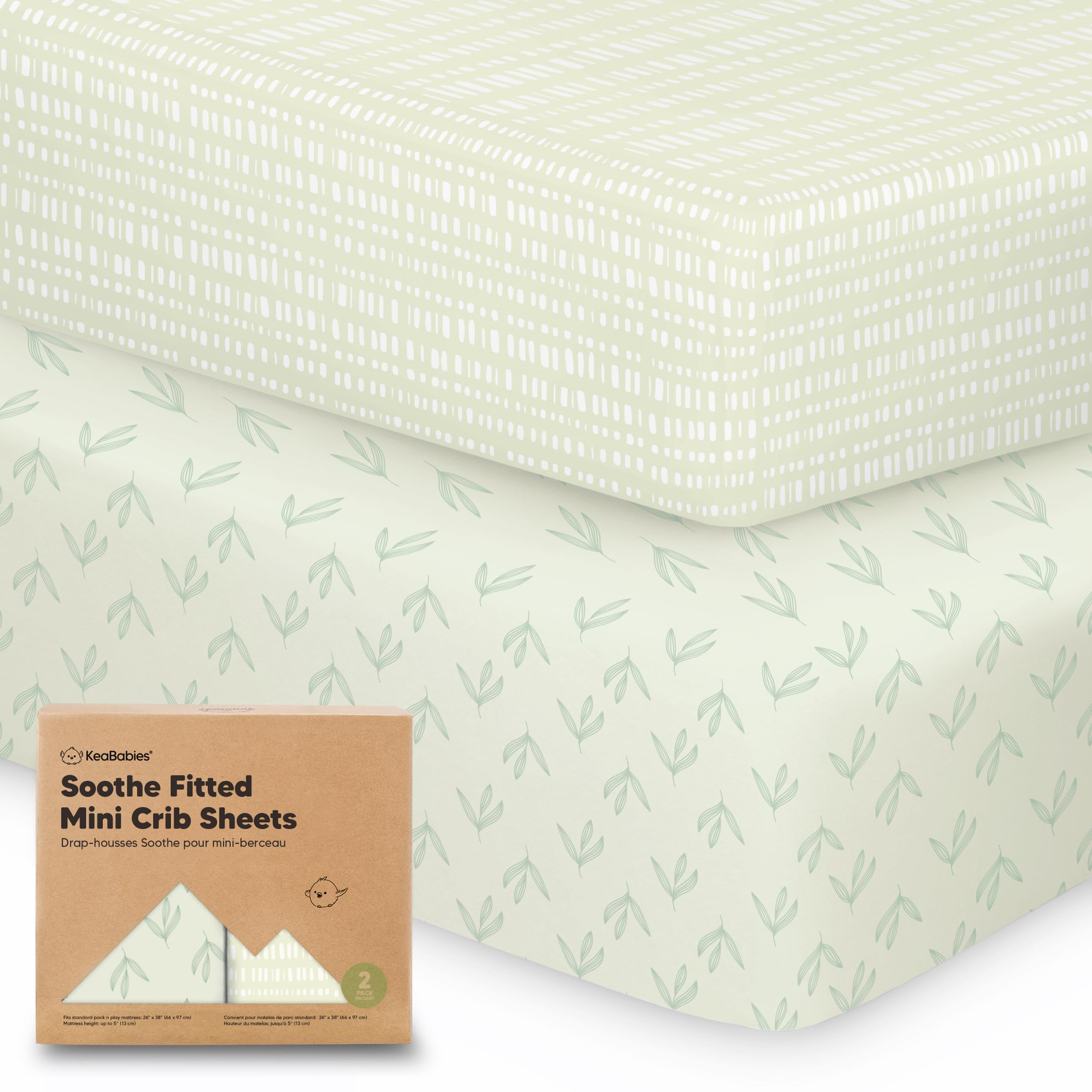 KeaBabies Soothe mini crib sheets fit 38x26 packs securely for Pack N Play