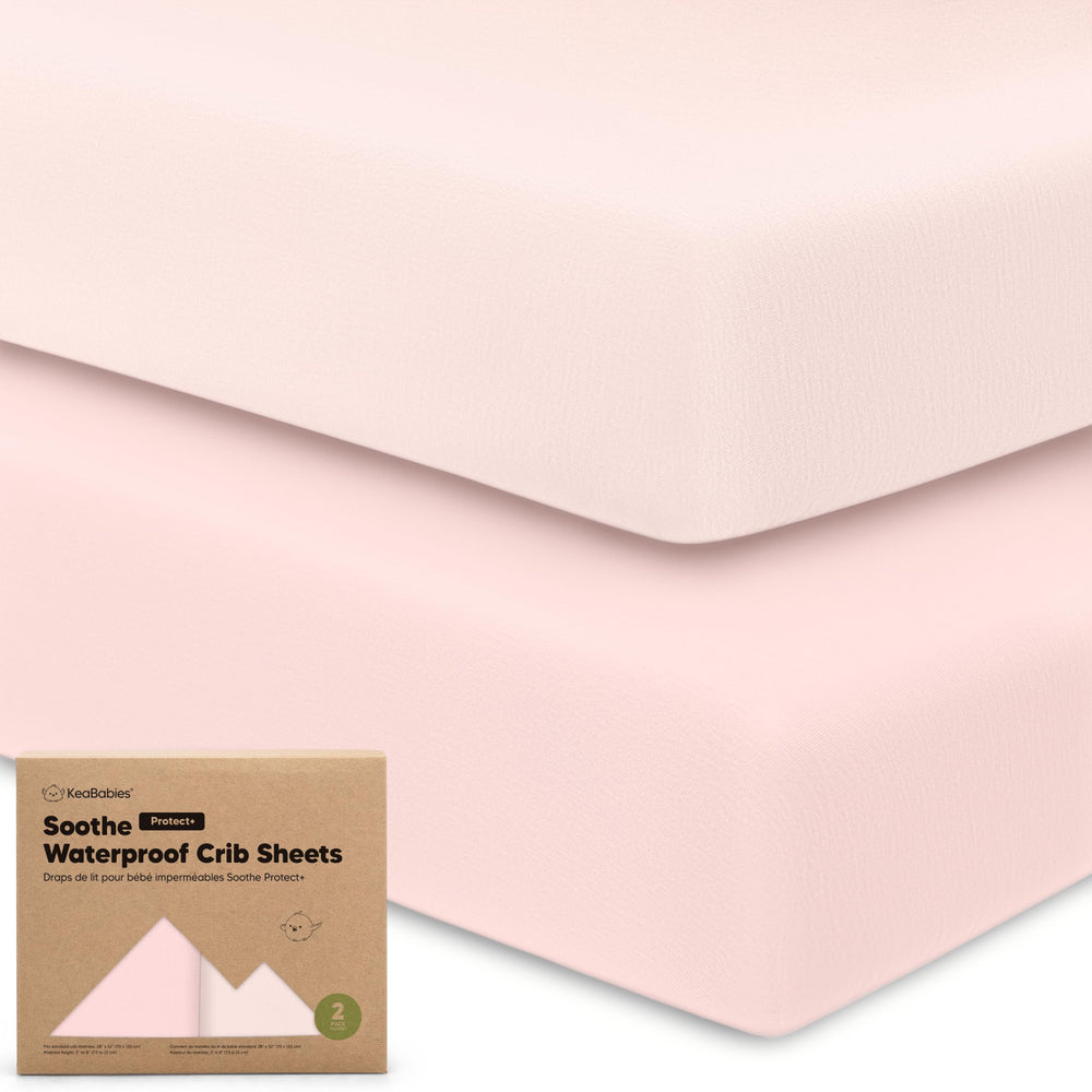 KeaBabies Soothe Protect+ 2-pack crib sheets with waterproof protection.