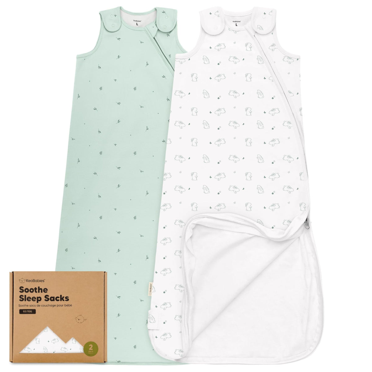 KeaBabies Soothe Sleep Sack with bunnies design supports comfortable sleep.