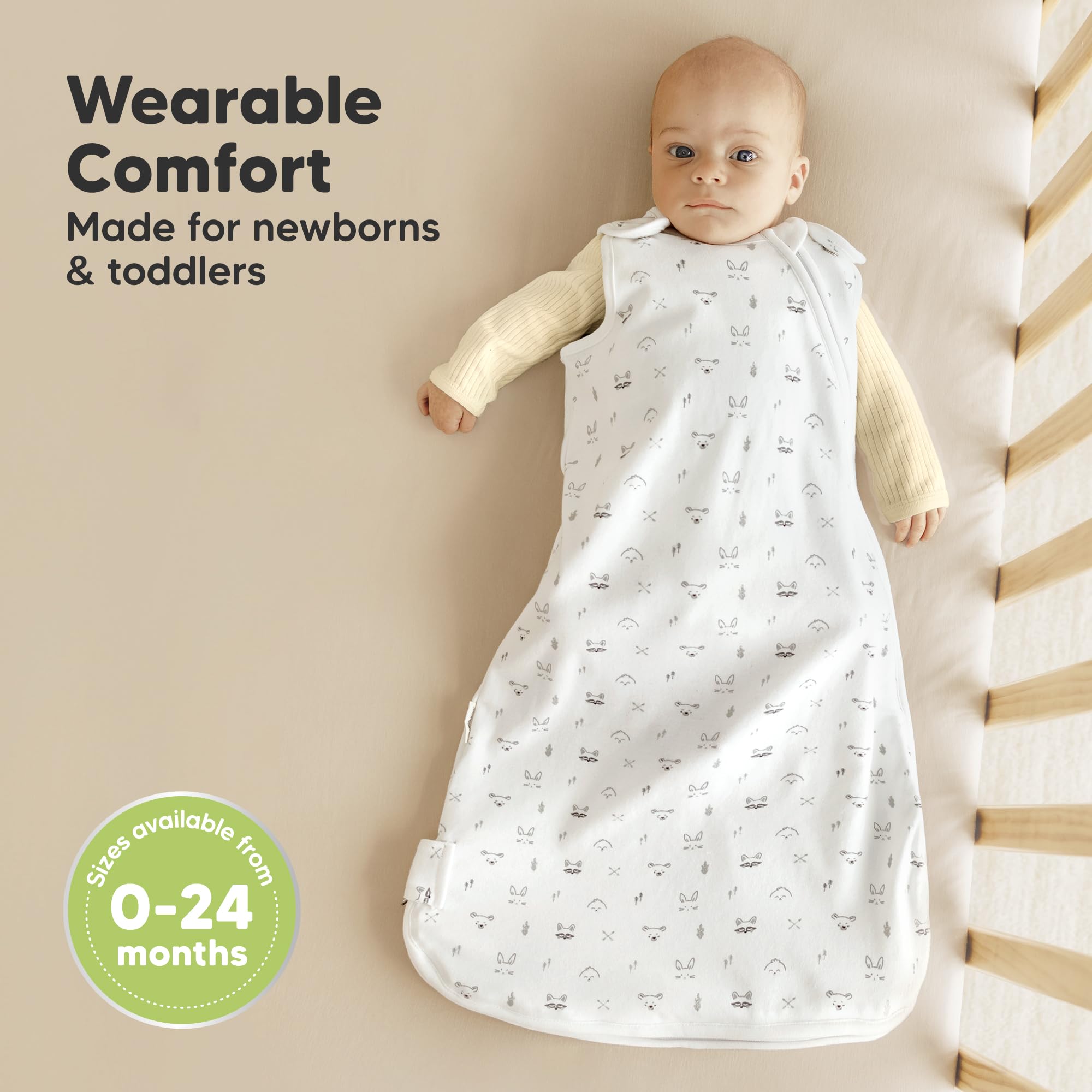 KeaBabies Soothe Sleep Sack worn by infant demonstrates ergonomic wear for movement
