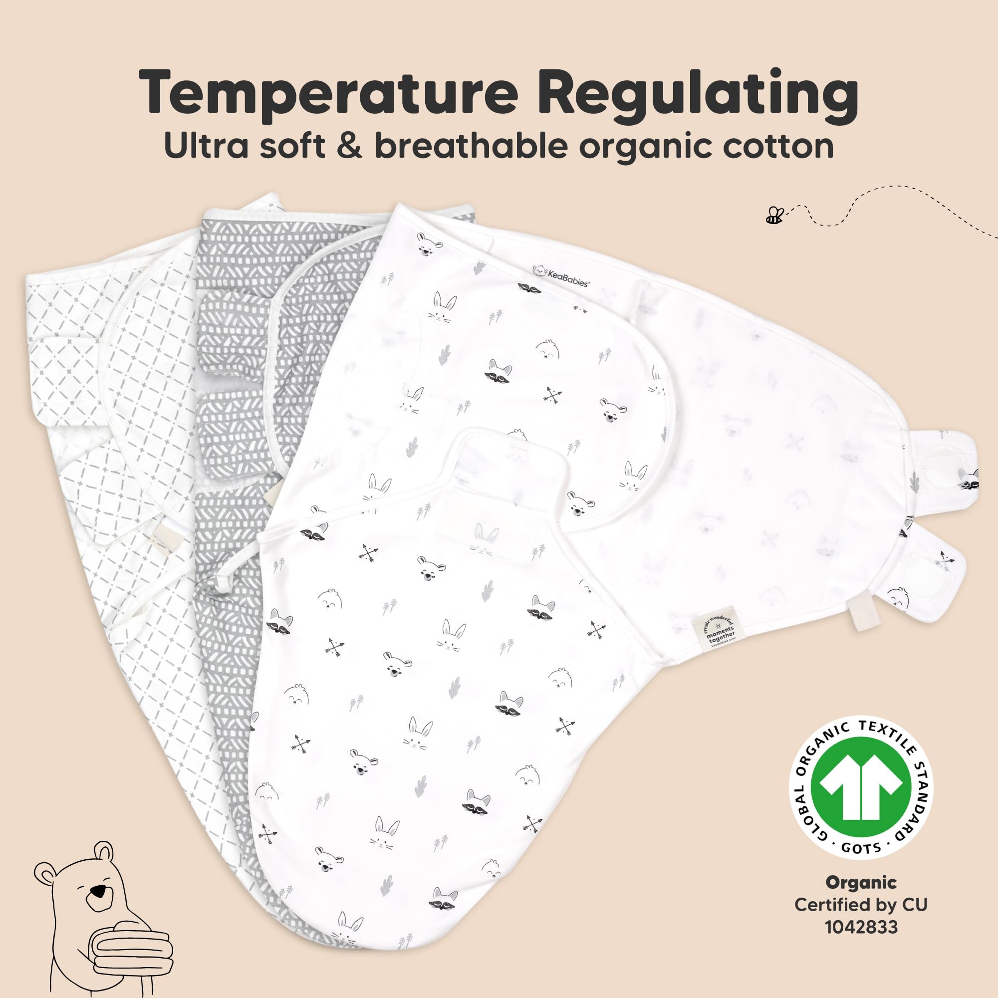 KeaBabies Soothe Swaddle Sack offers a four-step, easy swaddling process.