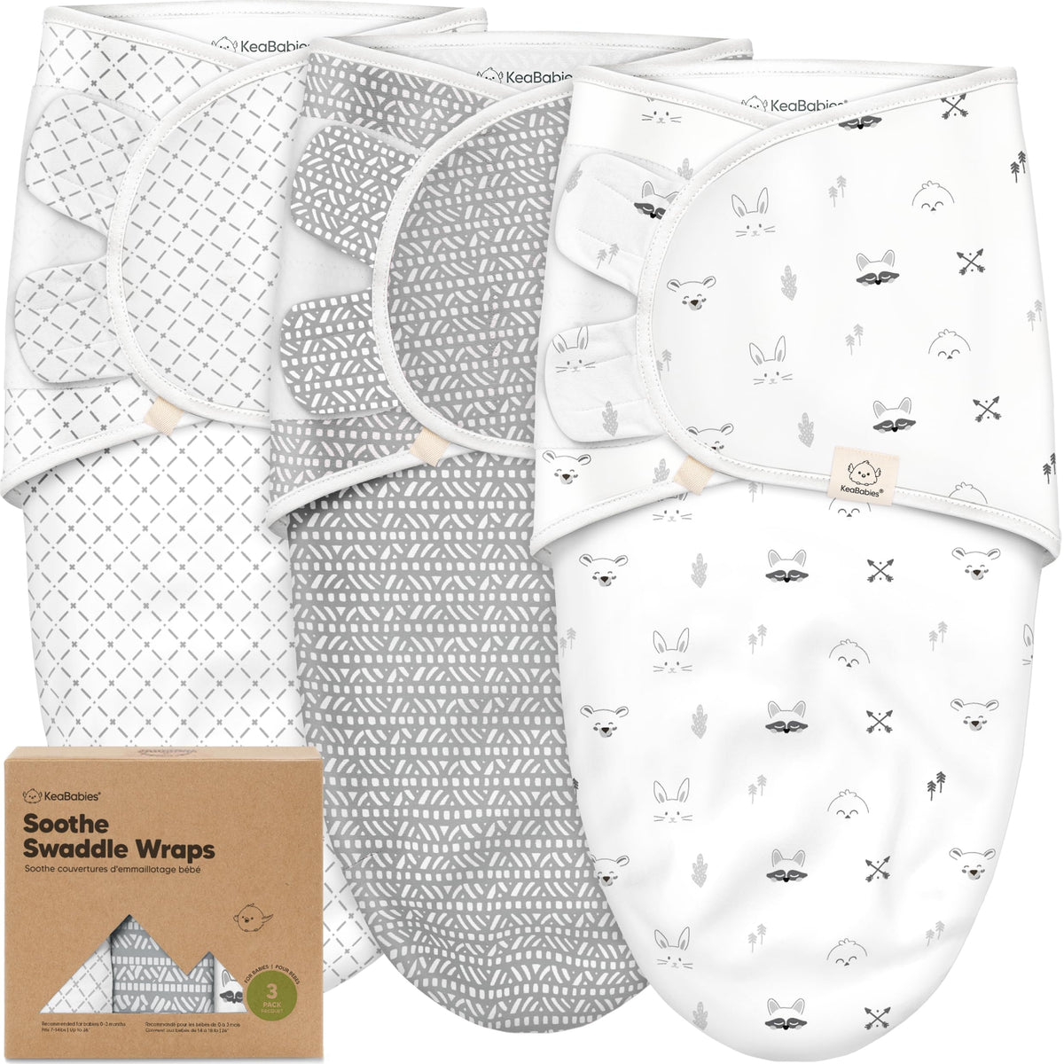 KeaBabies Soothe Swaddle Sack Nordic 3-pack on a crib for calm newborn sleep