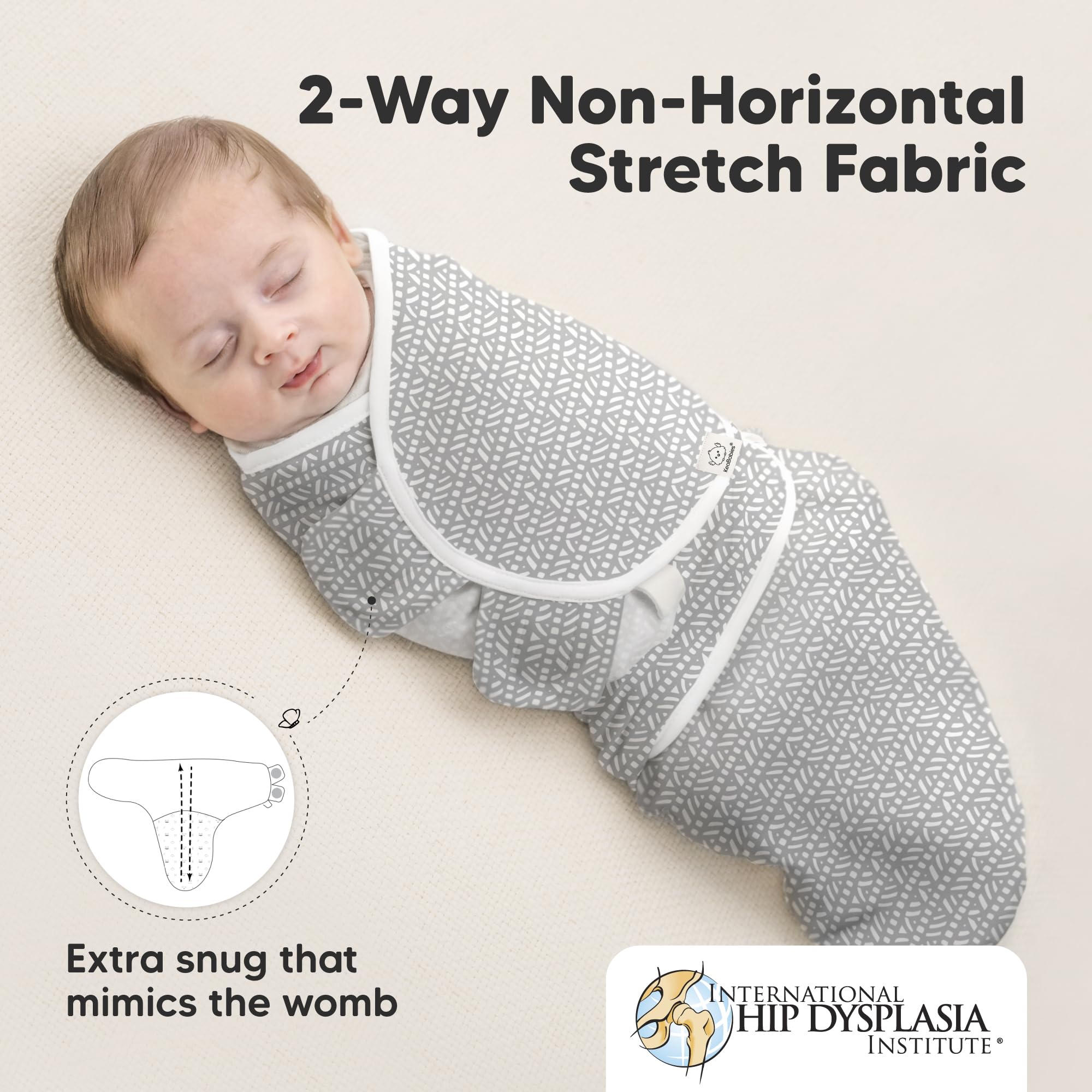KeaBabies Soothe Swaddle Sack uses a two-way stretch knit for durability.