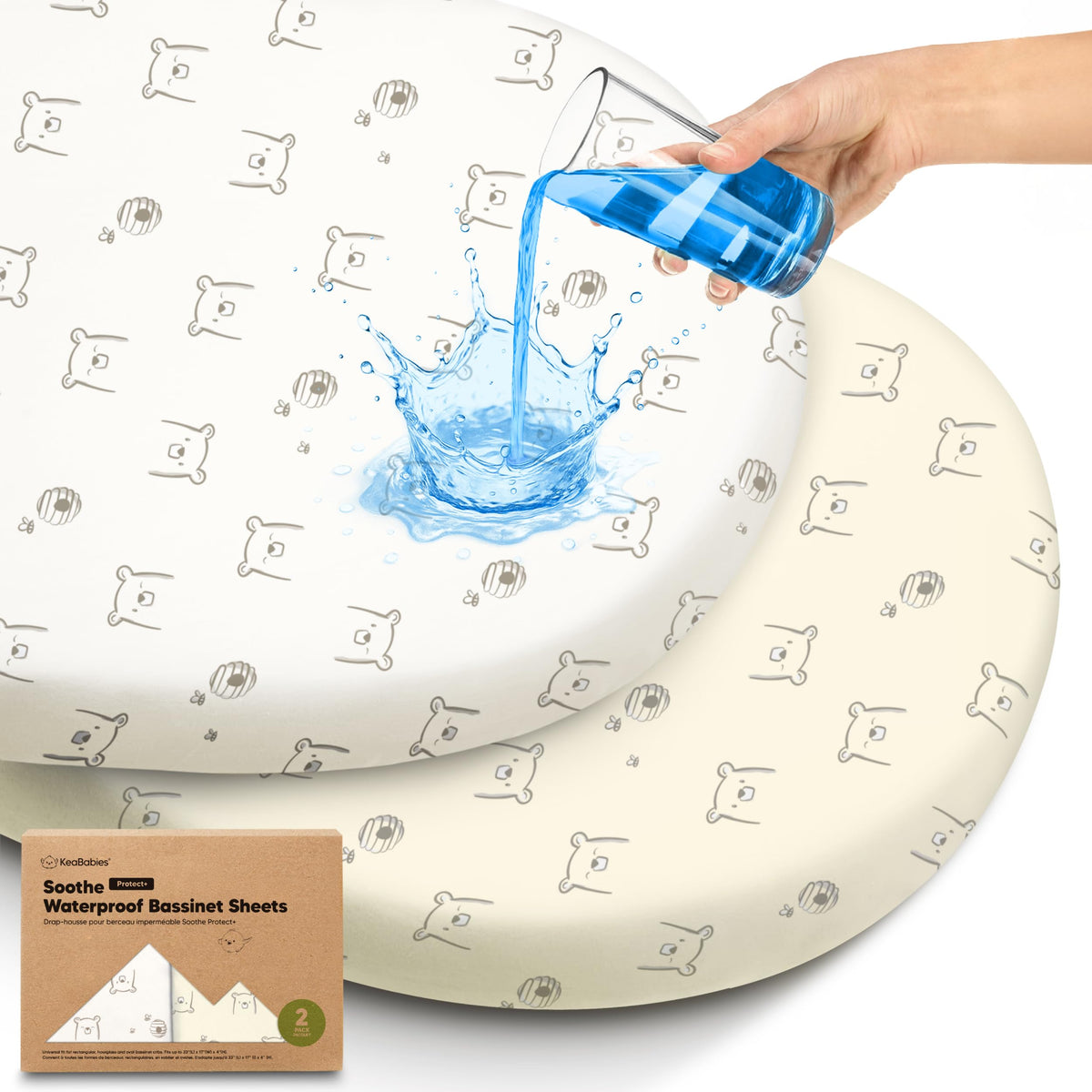 KeaBabies Soothe waterproof bassinet sheet 33x17 pack fits all bassinet pads for night-time protection.