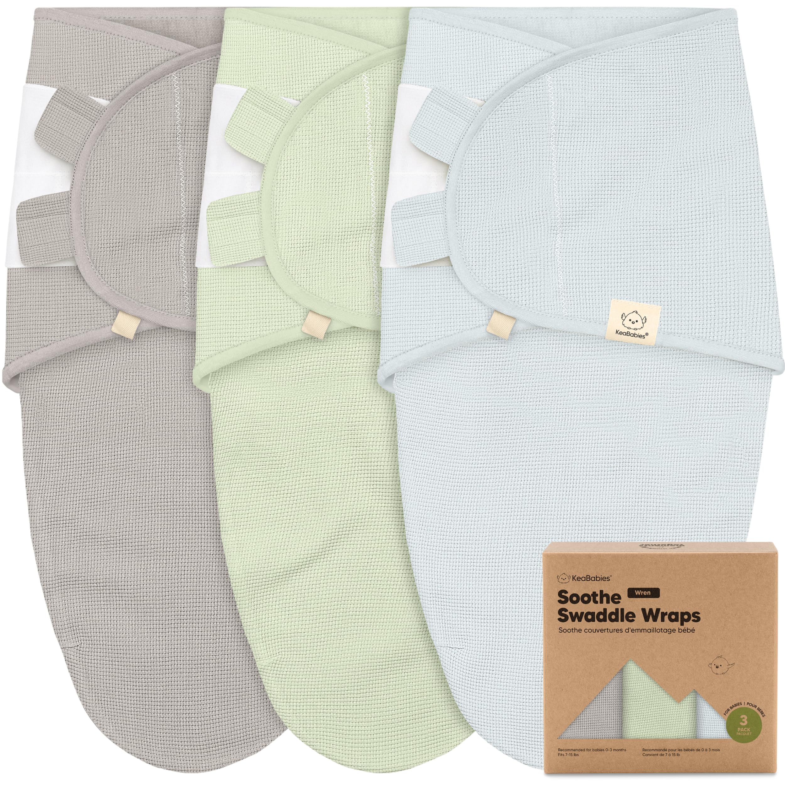 KeaBabies Soothe Wren Swaddle Pack front view for cozy newborn wrapping.