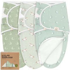 KeaBabies Soothe Zippy Swaddle hip-healthy design supports safe newborn movement.