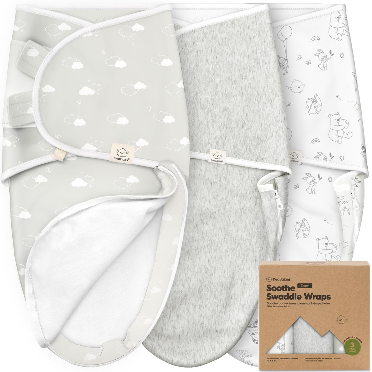 KeaBabies Soothe Zippy swaddle sack with zipper enables quick night diaper changes