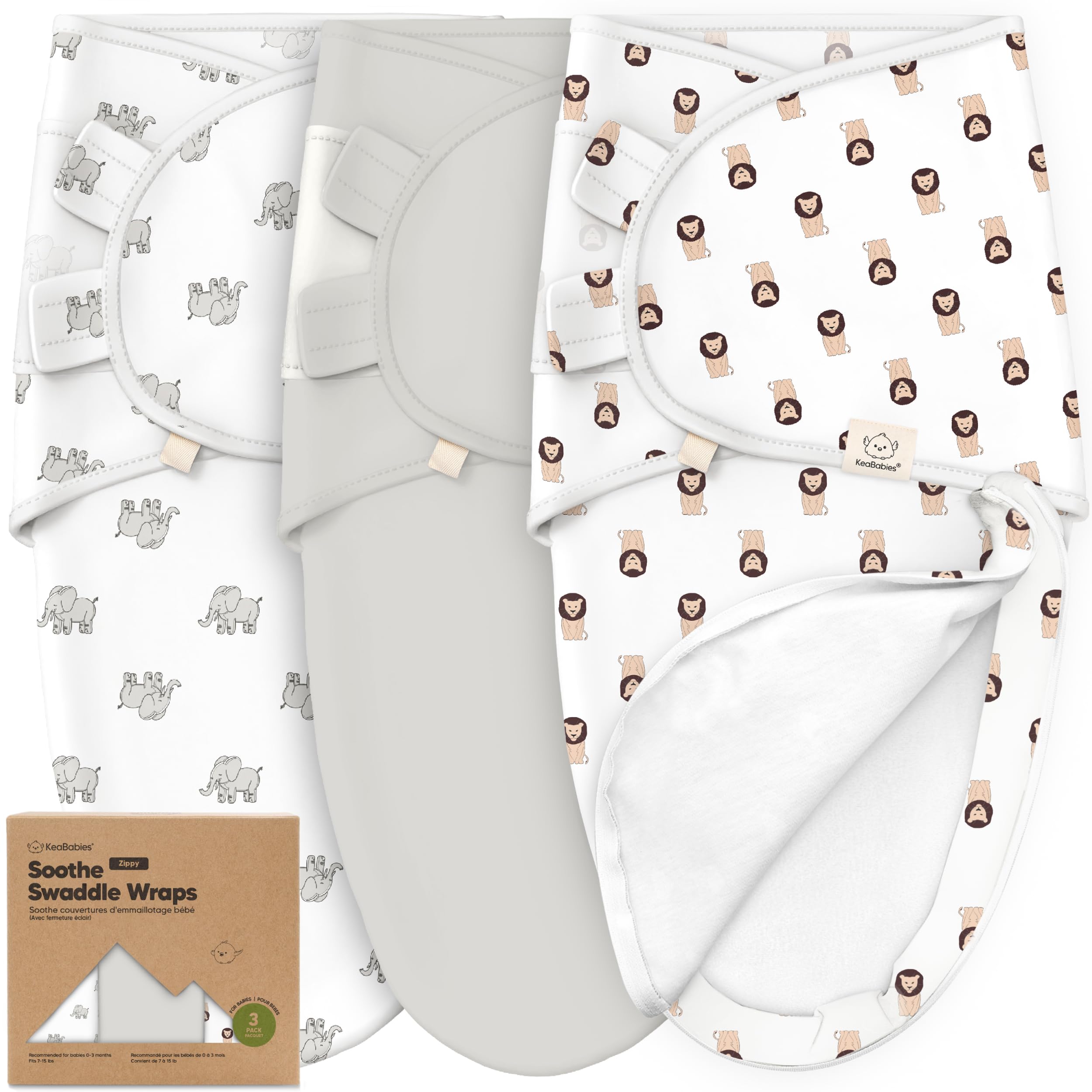 KeaBabies Soothe Zippy Swaddle zipper closeup for quick, secure diaper changes.
