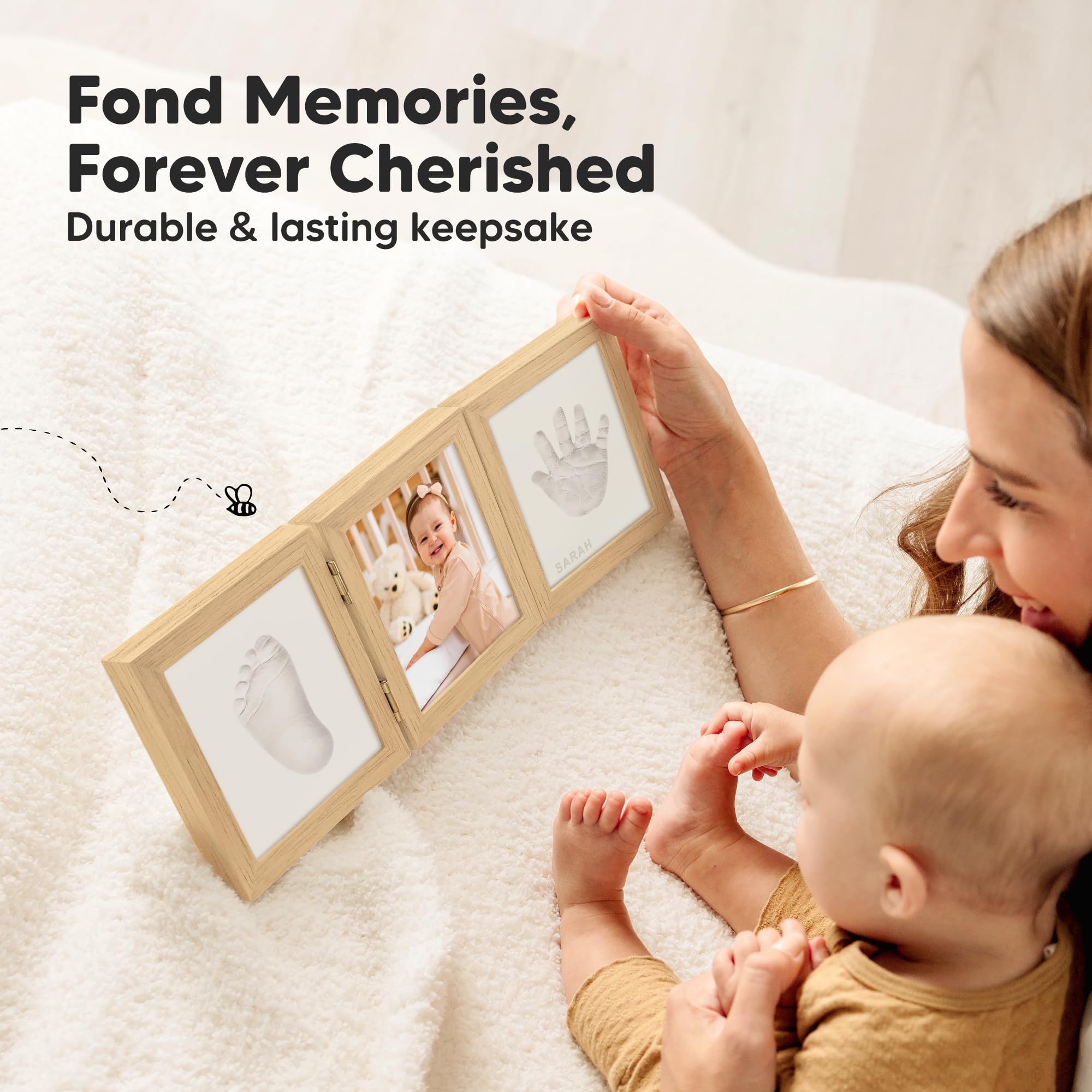 Keababies sturdy tri-fold ash wood frame with real glass for display longevity.