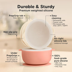 KeaBabies suction-base bowl grips firmly to smooth surfaces during feeding