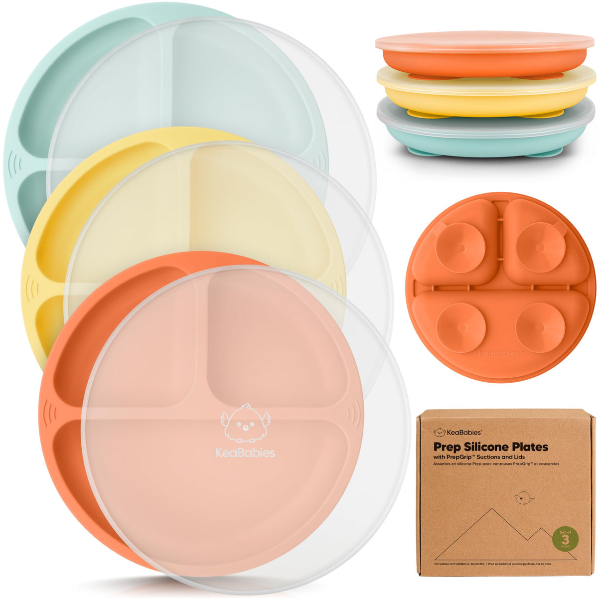 KeaBabies suction plate with lid keeps meals tidy on high chairs.