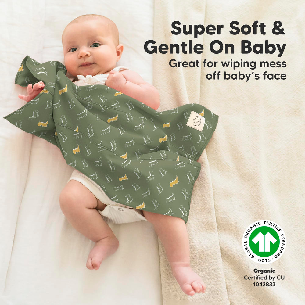 KeaBabies super absorbent burp cloths catching spit-ups during feeds.