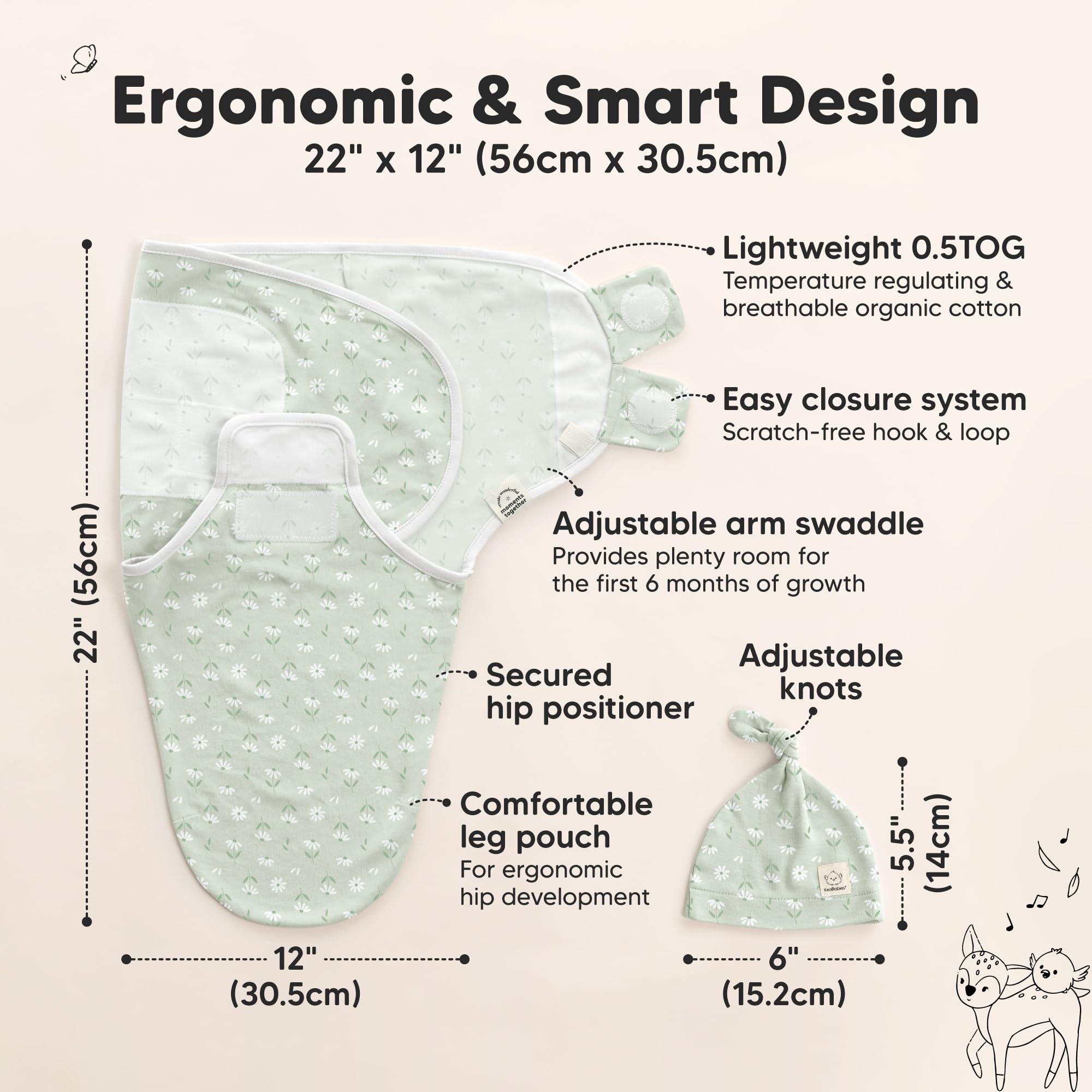 KeaBabies swaddle hats set close-up highlighting matching beanies for newborn outfits.