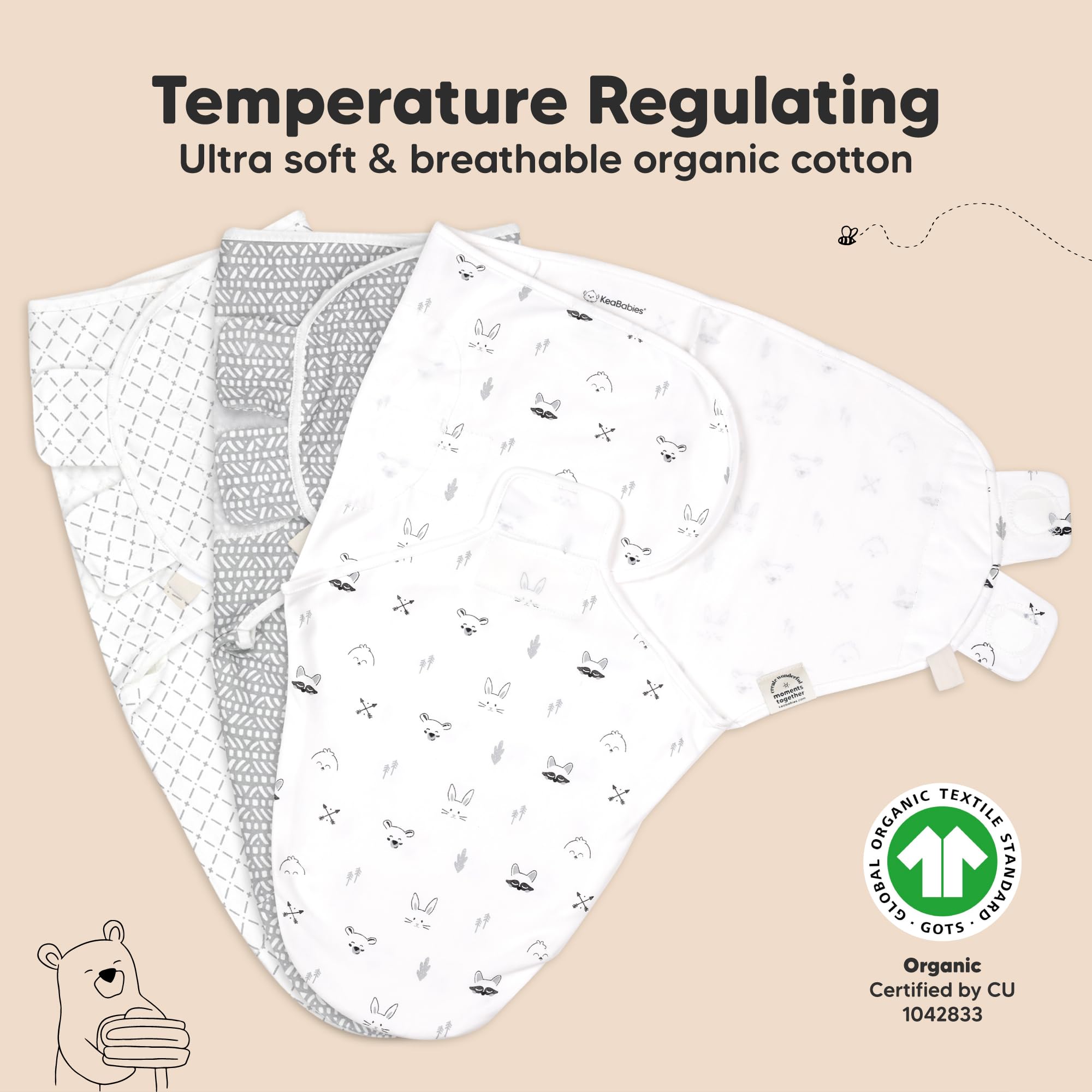 KeaBabies Swaddle Sack 4-step setup for quick secure swaddling