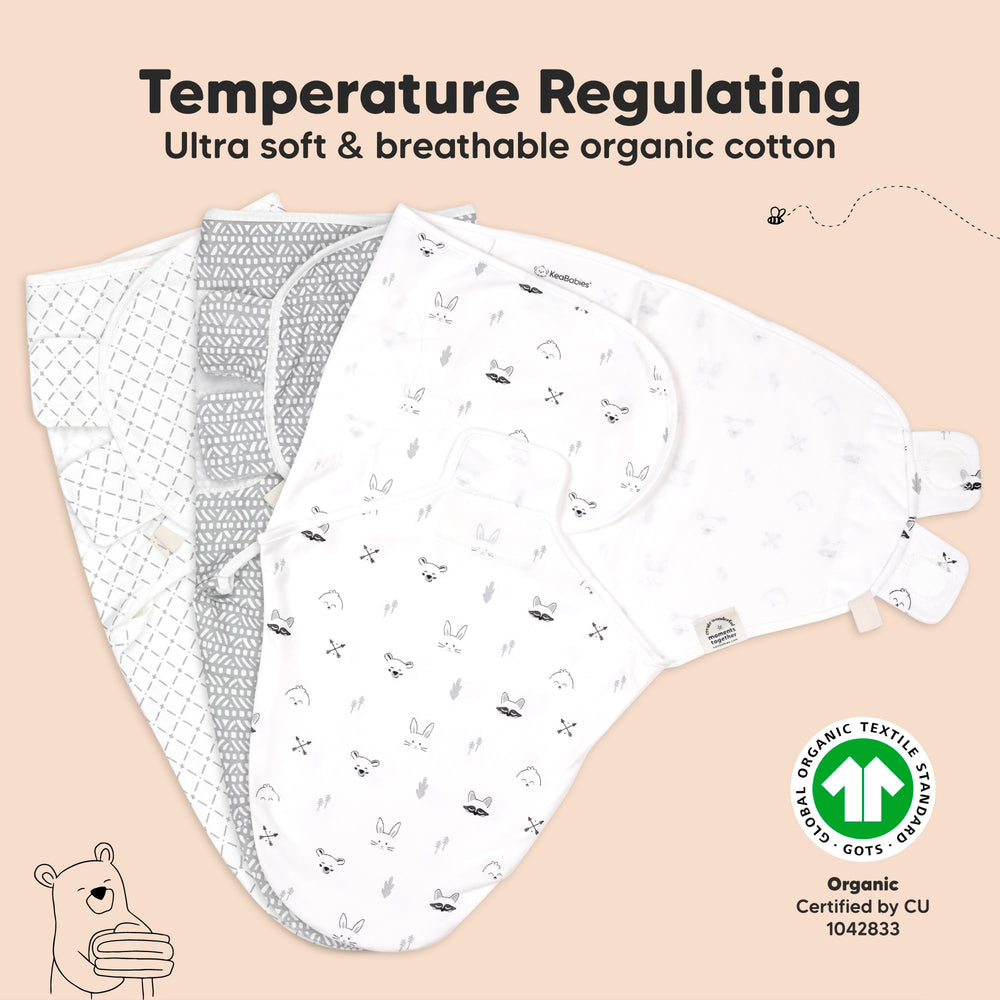 KeaBabies Swaddle Sack 4-step setup for quick secure swaddling