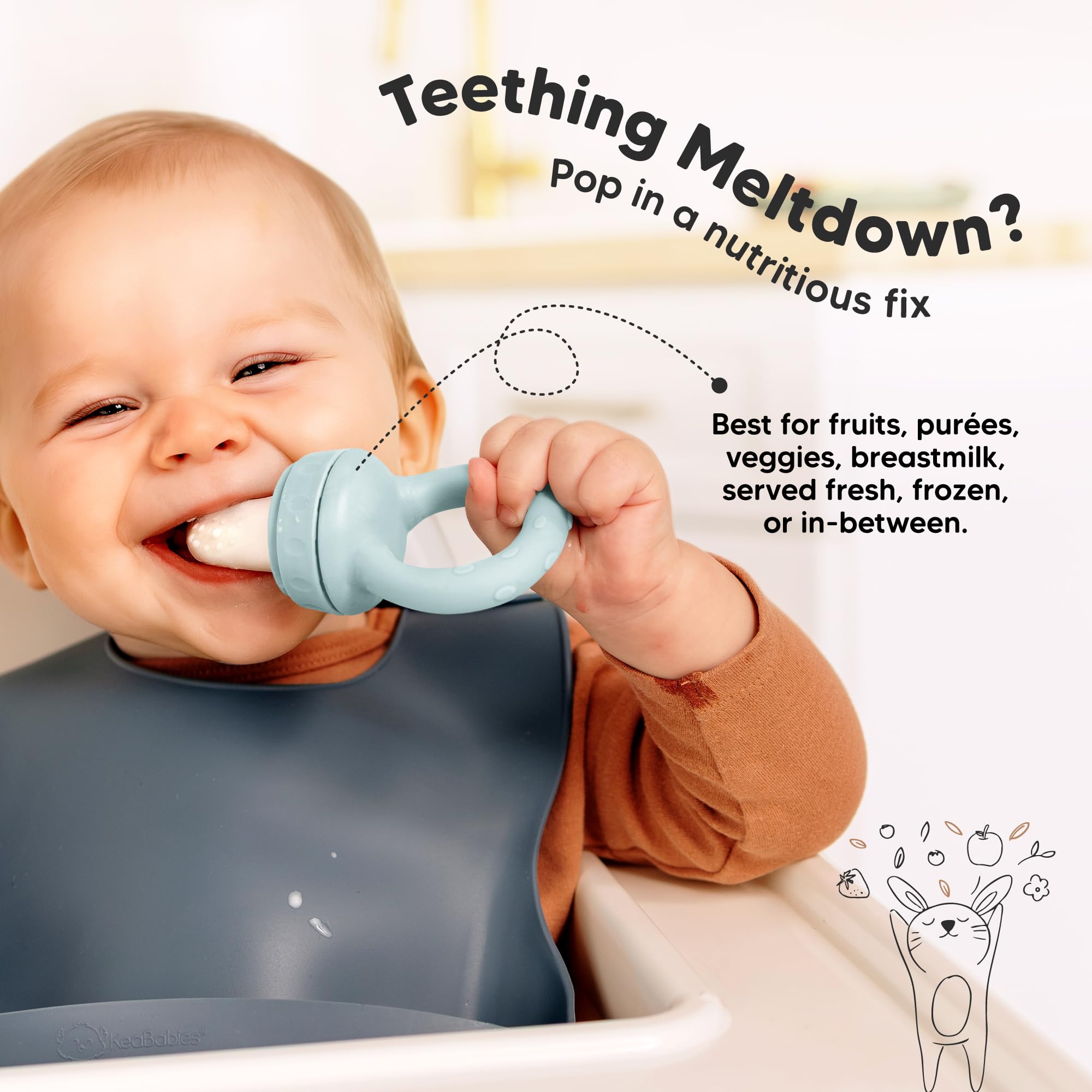 KeaBabies teething relief feeder soft gums during meals.