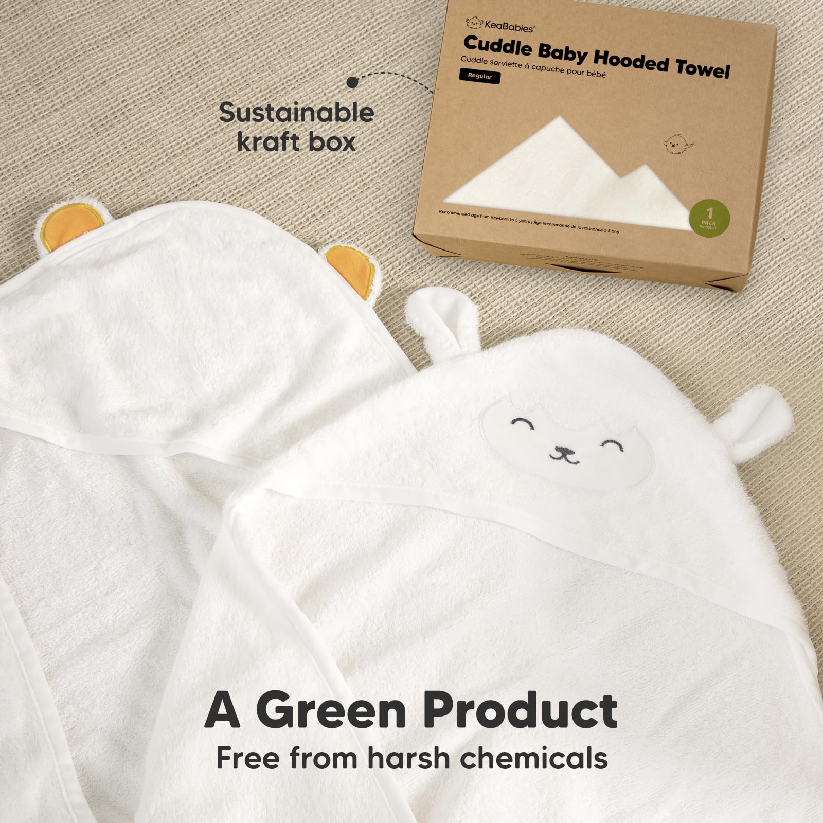 KeaBabies toddler-friendly hooded towel that grows with your child