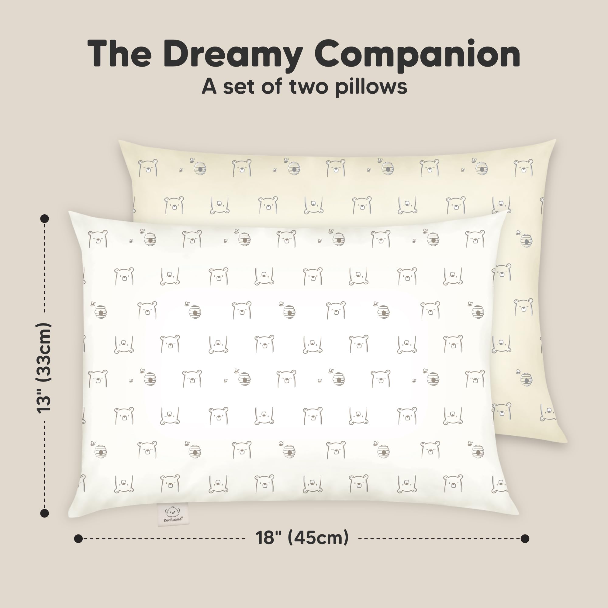 KeaBabies Bumble Bear print pillow, emphasizing nap time security.
