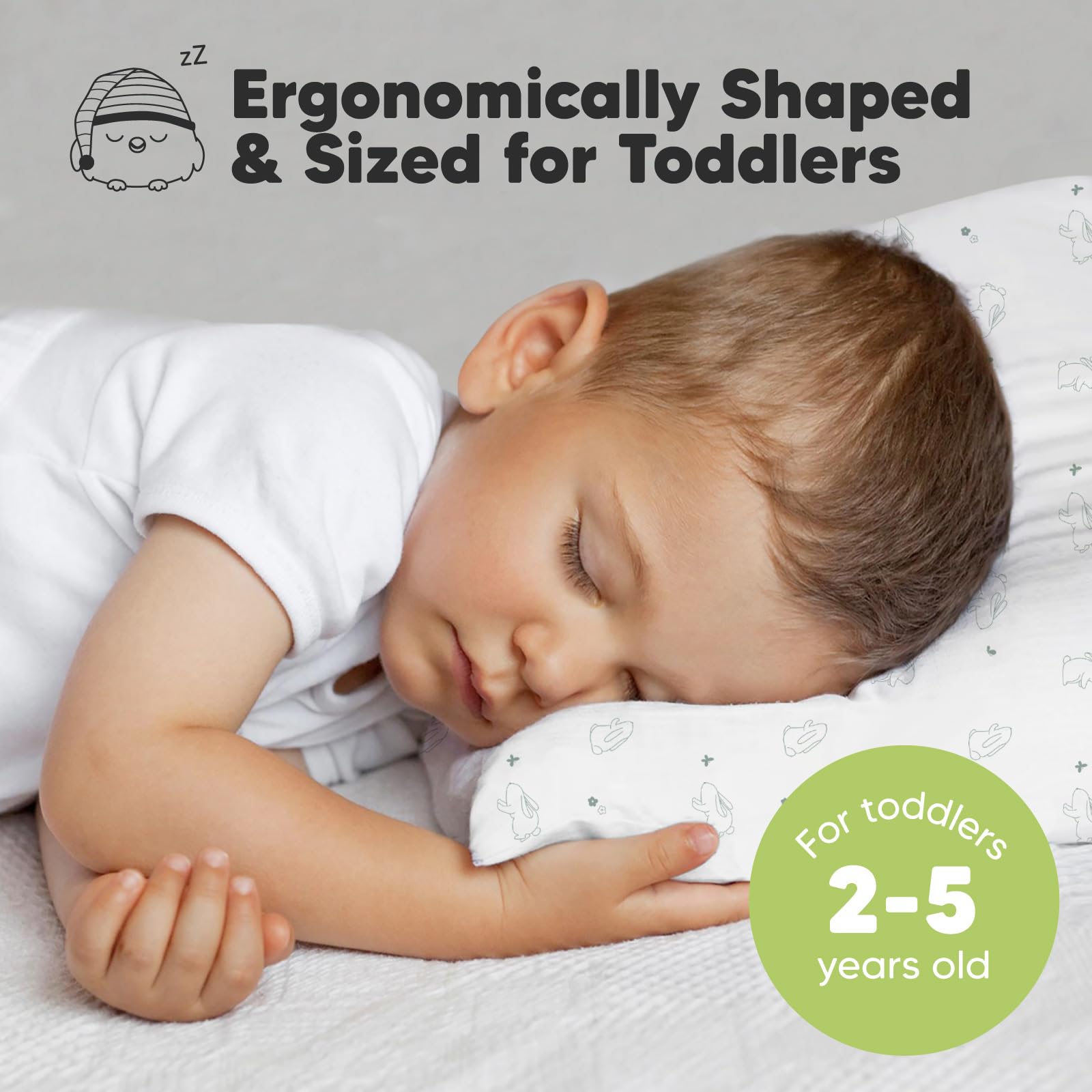 KeaBabies toddler pillow side view showing compact travel size for toddlers