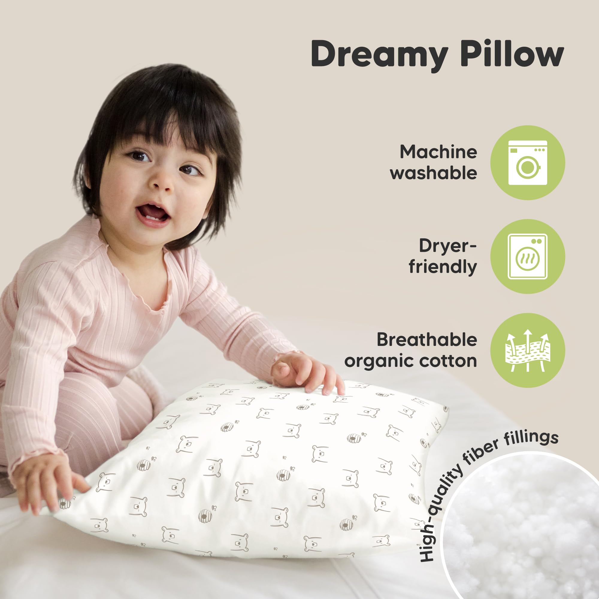 KeaBabies toddler pillow in travel-ready size for car or plane.