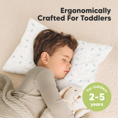 KeaBabies toddler pillow on a cozy bed supports ergonomic neck comfort