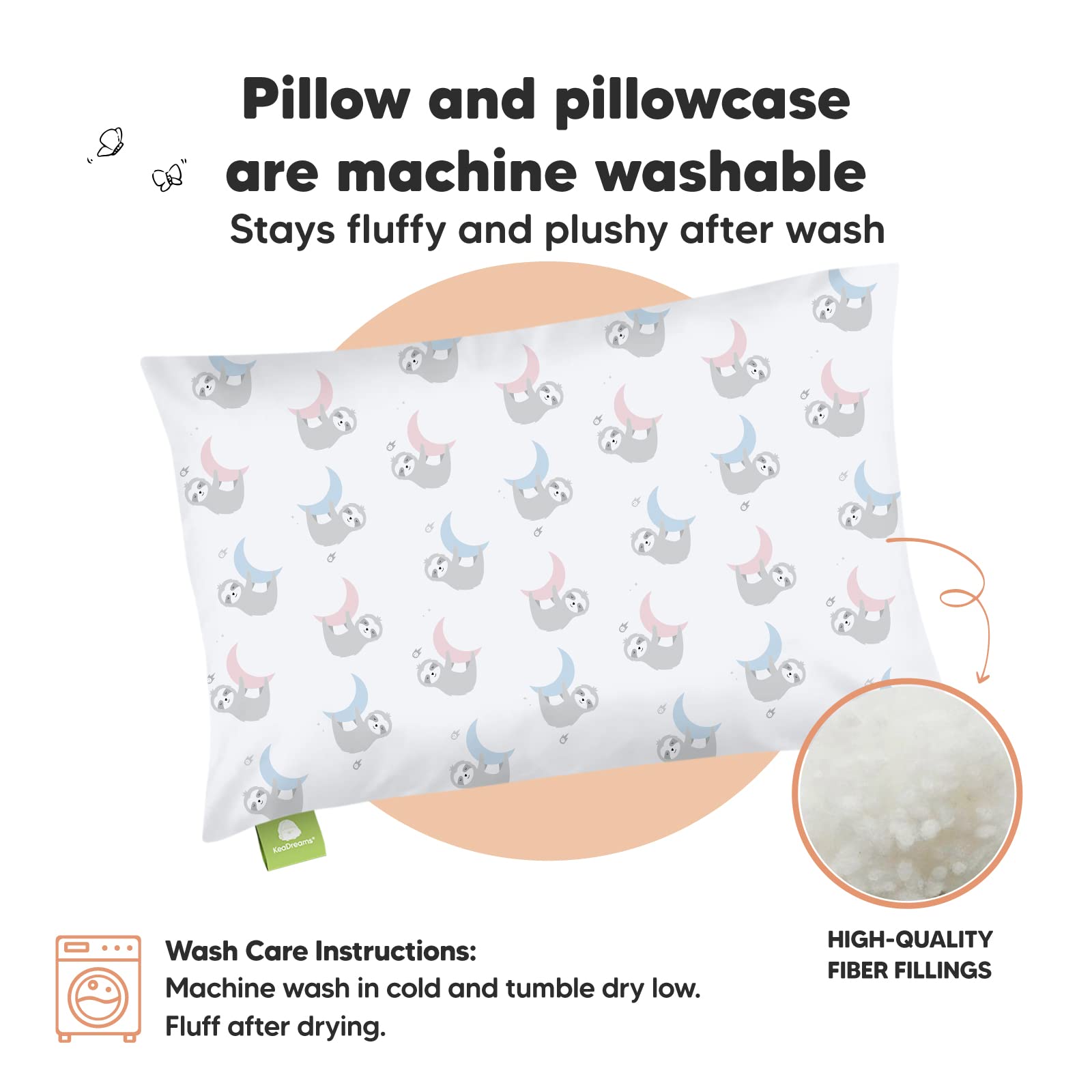 KeaBabies toddler pillow machine-washable for easy cleaning after adventures.