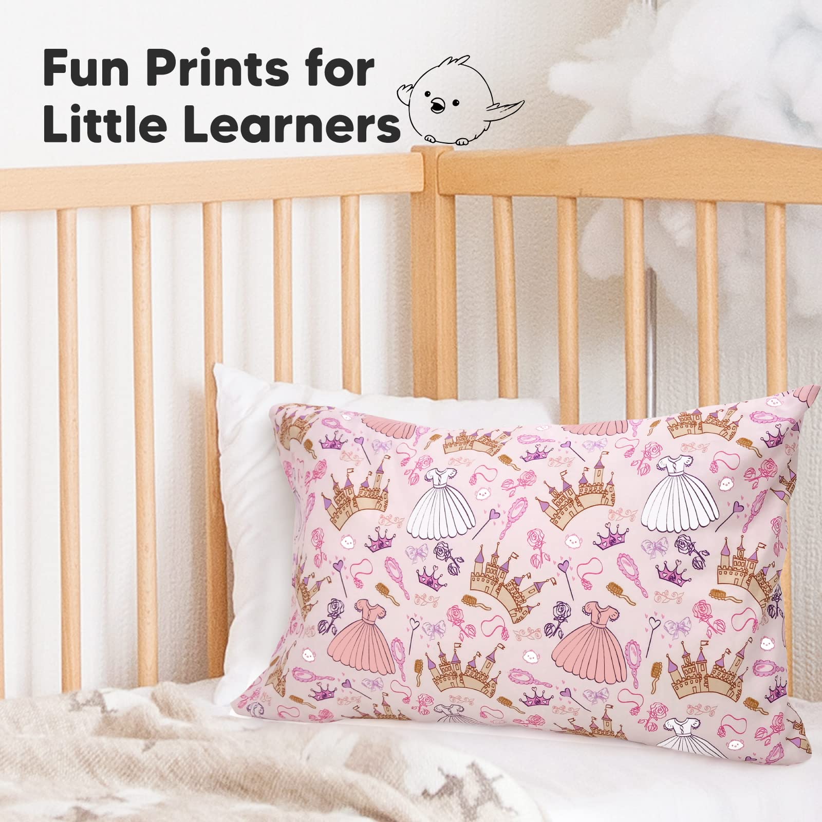 KeaBabies toddler pillow size 13x18 fits standard mini pillows.