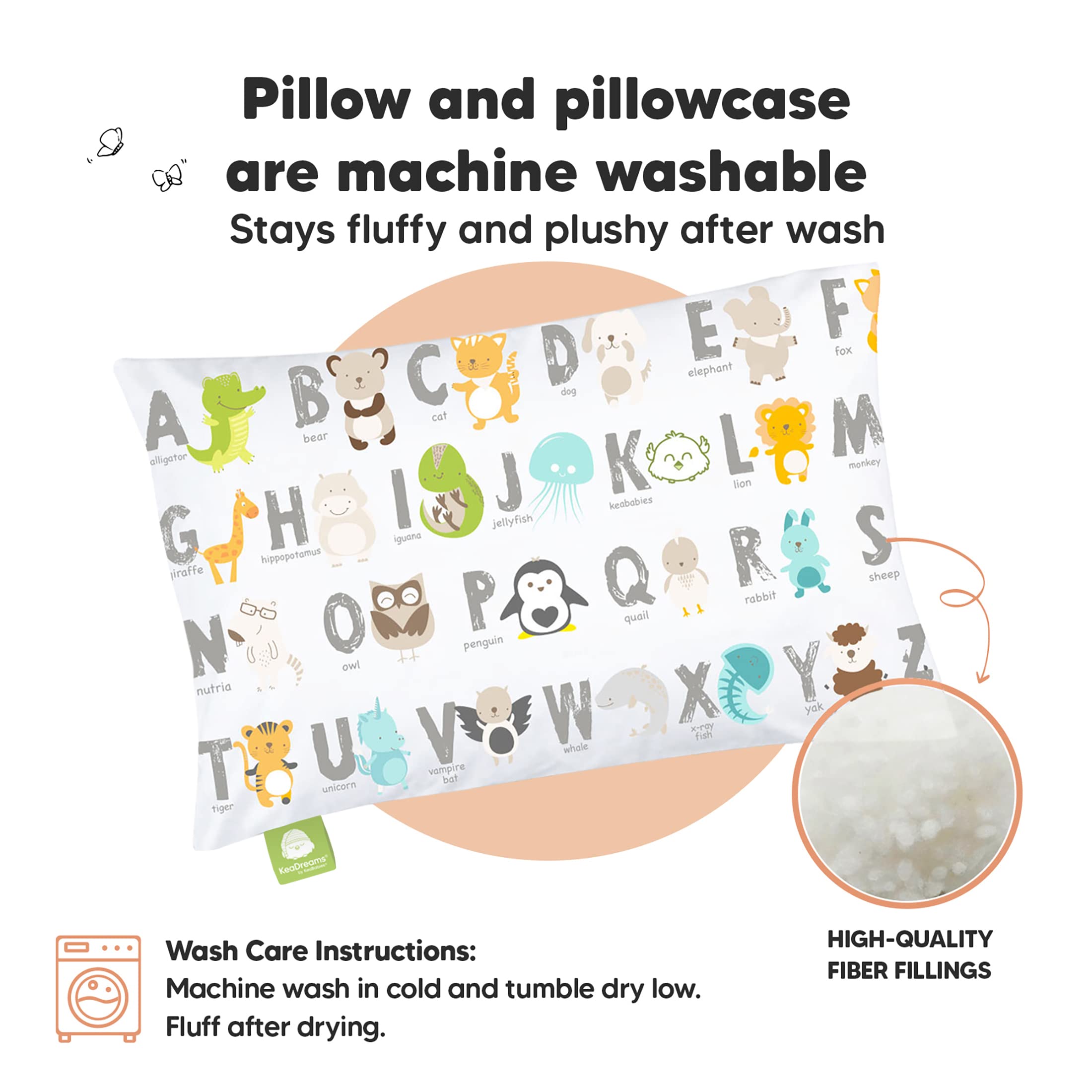 KeaBabies toddler pillow with soft filling providing comfortable neck support.