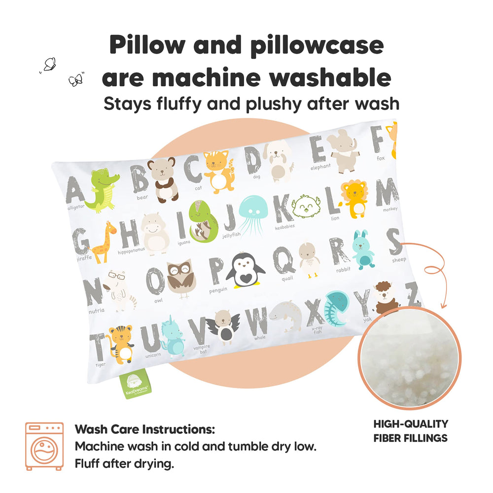 KeaBabies toddler pillow with soft filling providing comfortable neck support.