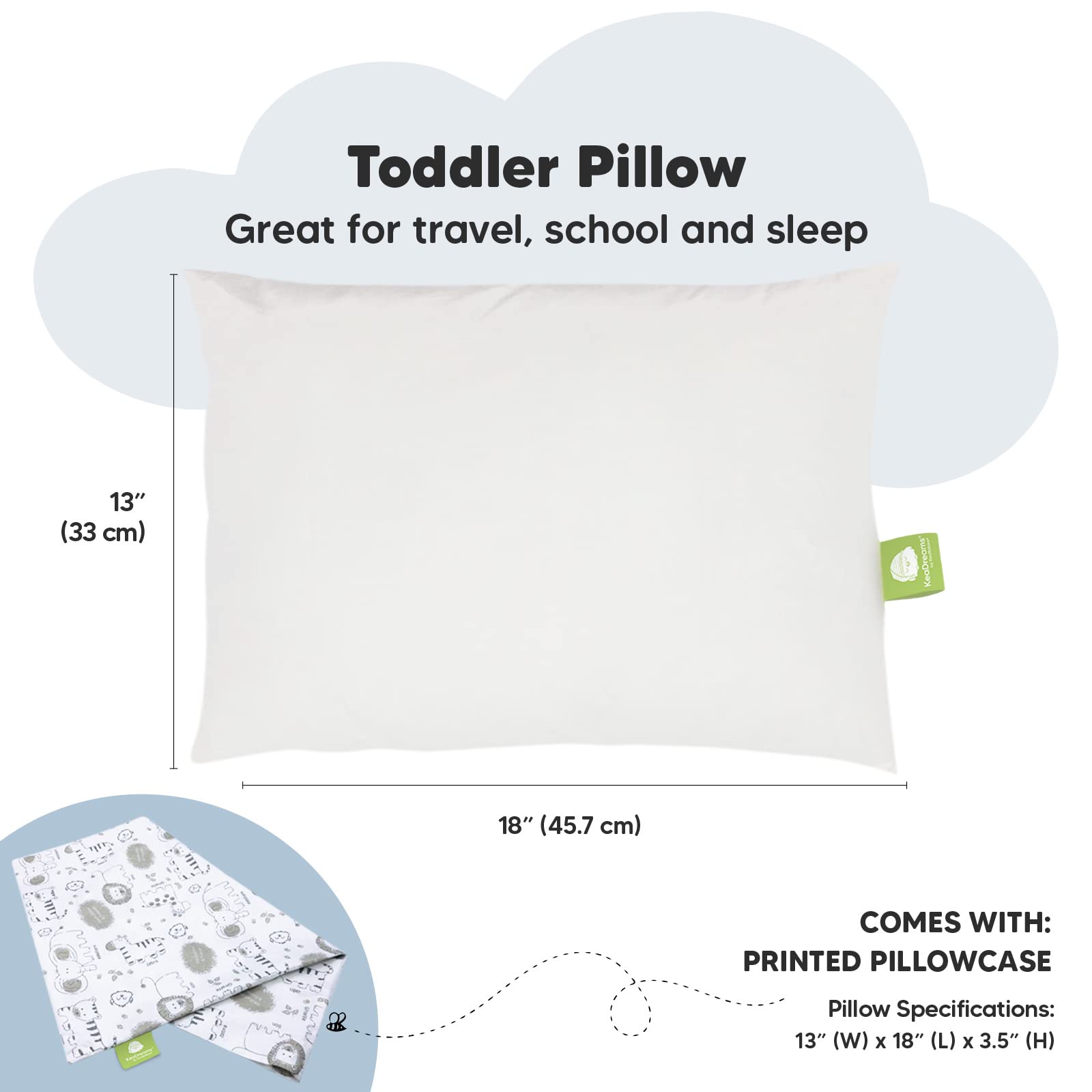 KeaBabies compact pillow ready for machine washing after playtime